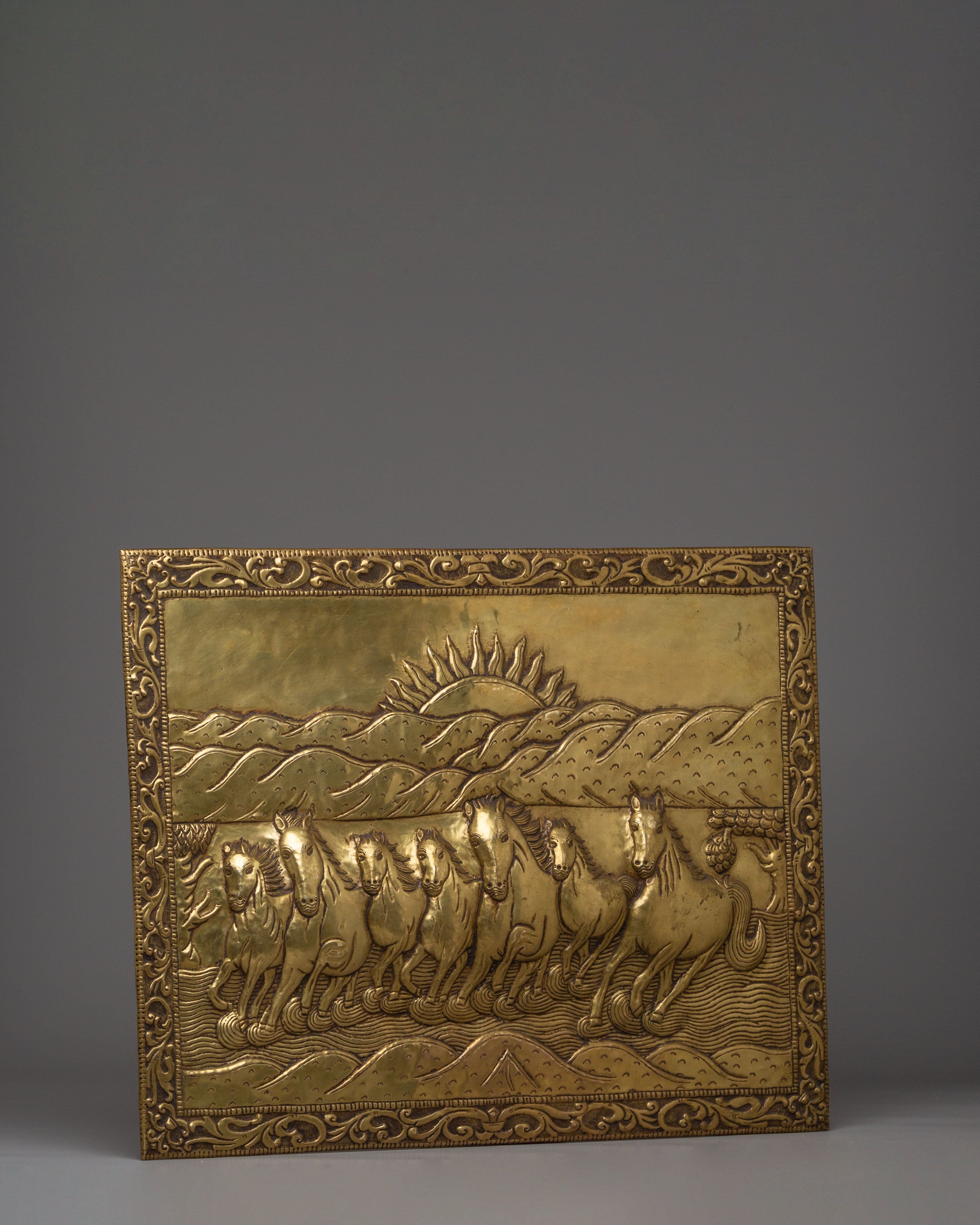 Copper Seven Horses Wall Hanging | Tibetan Decor