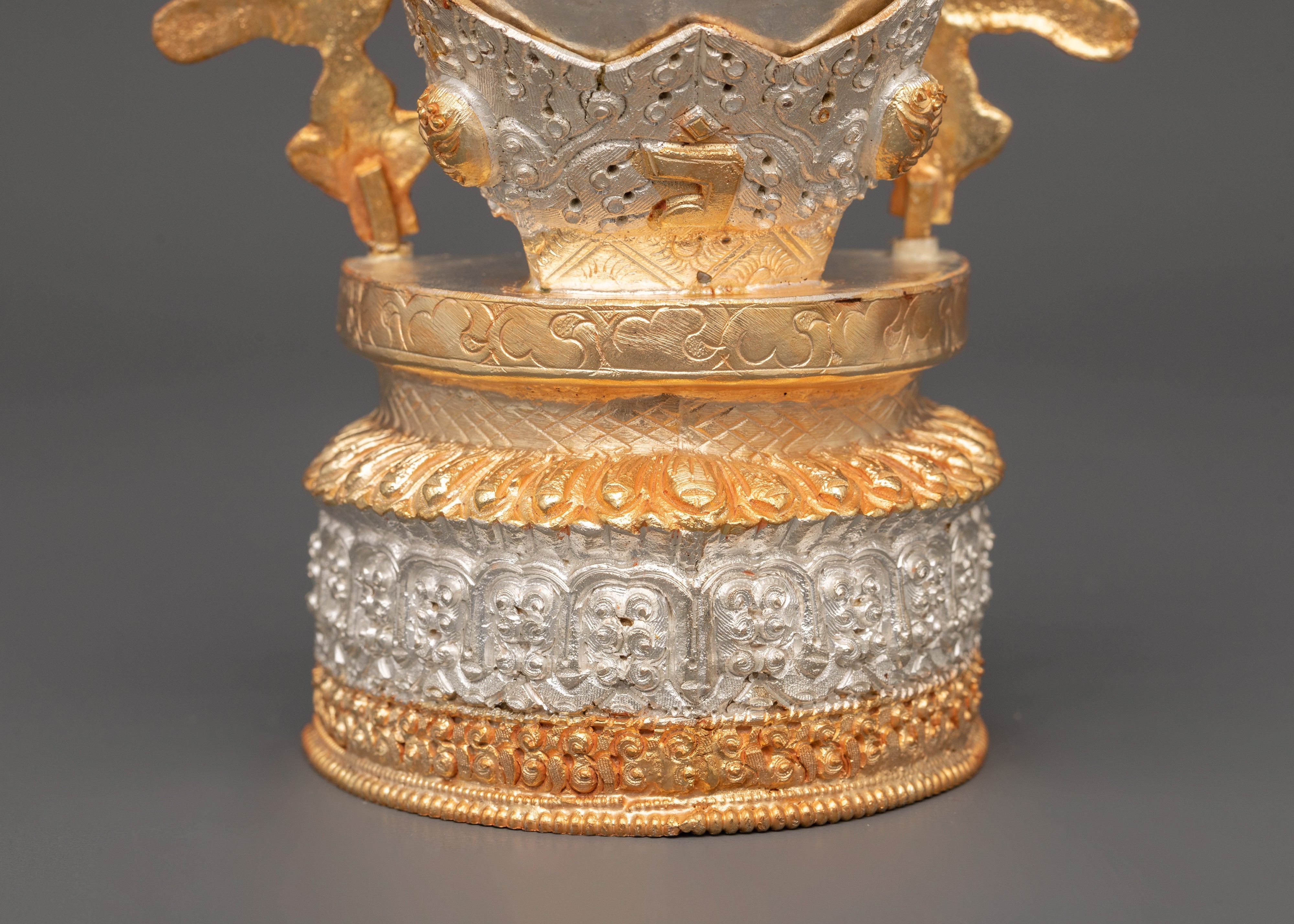 Silver & Gold-Plated Kapala Skull Cup | Tibetan Ritual Offering Bowl