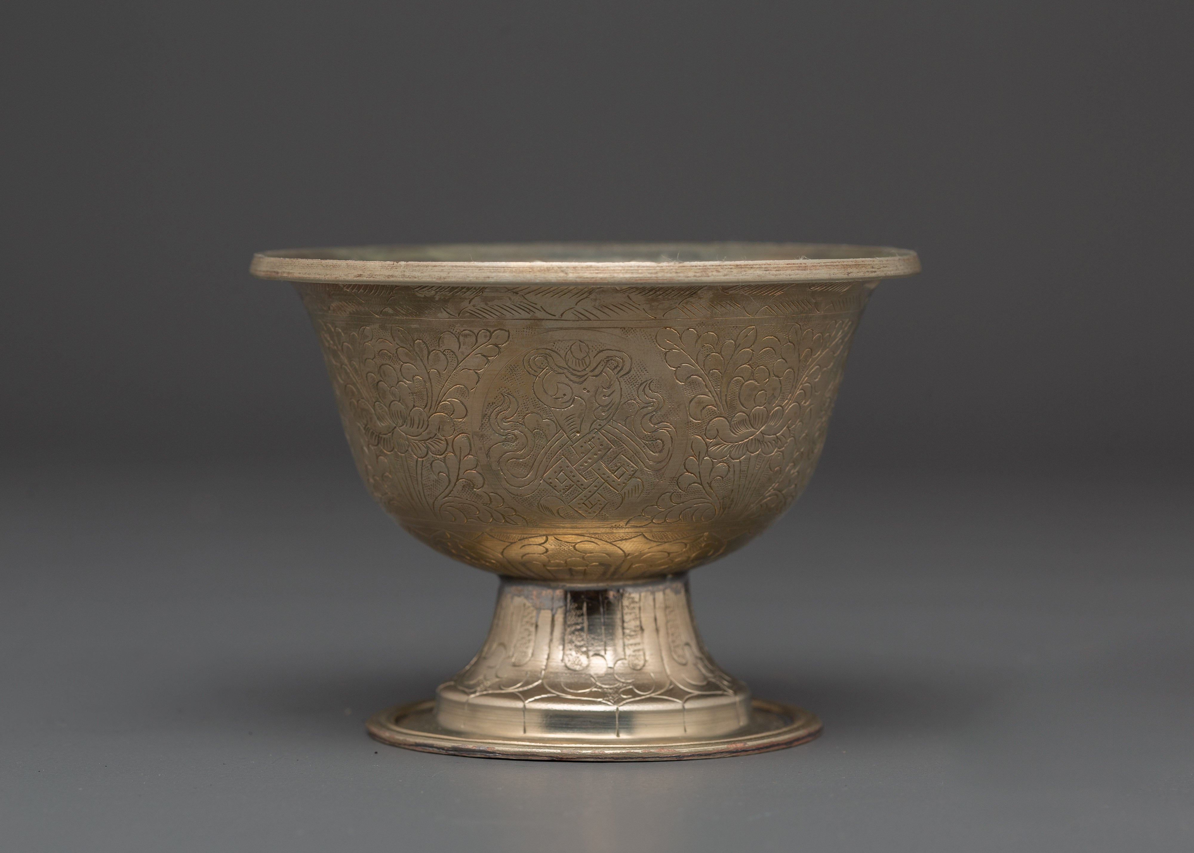 Buddhist Offering Altar Set | Handcrafted White Metal Ritual Bowls
