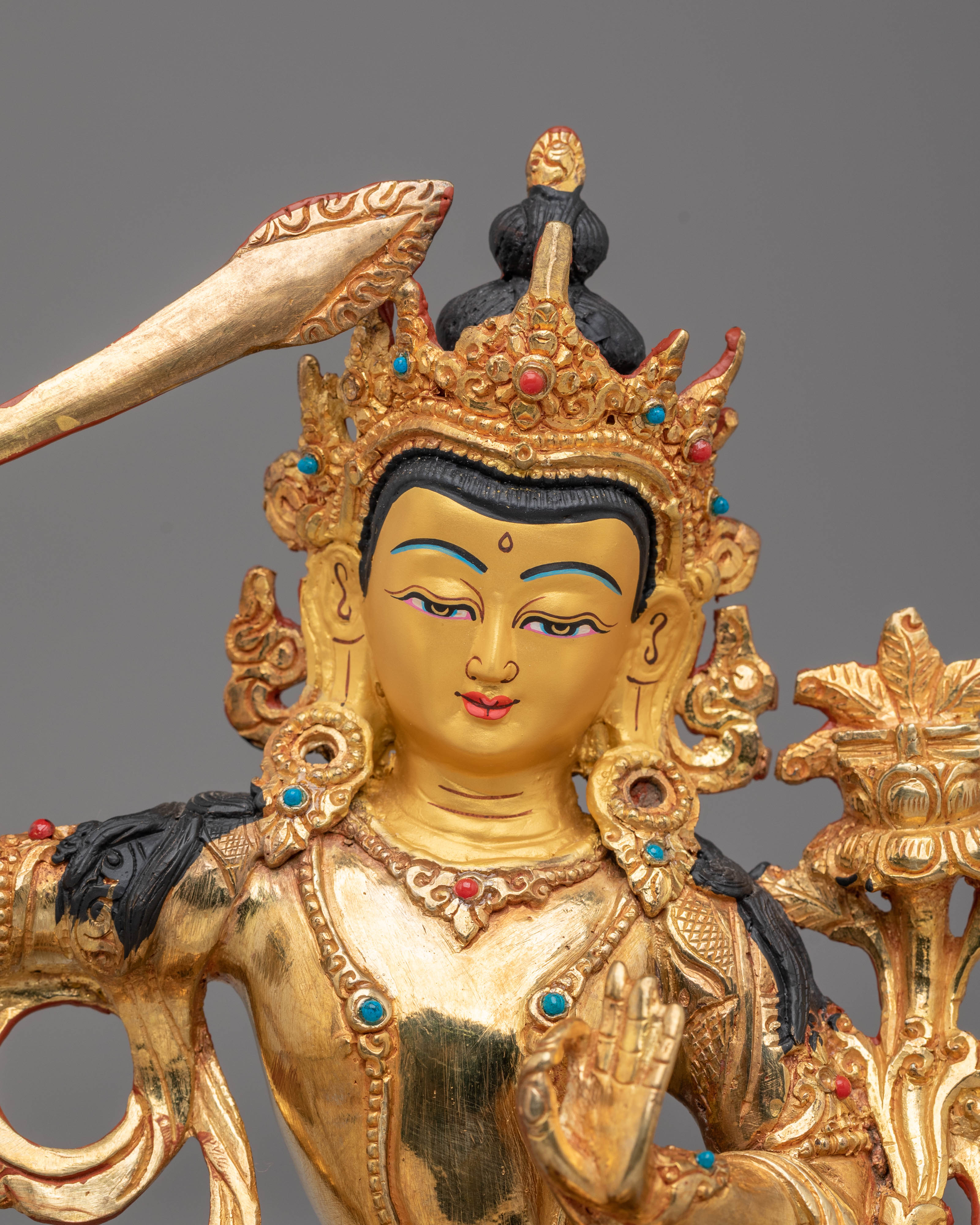 Sacred Wisdom Deity Manjushri Statue | Copper Body with Gold Plating