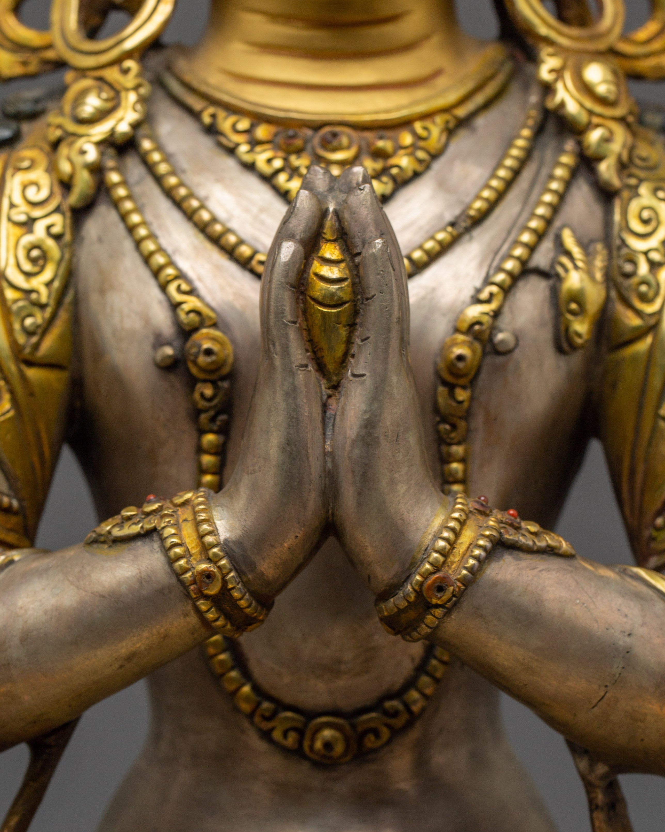Silver-Plated & Gold-Gilded Copper Chenrezig Statue | The Bodhisattva of Compassion