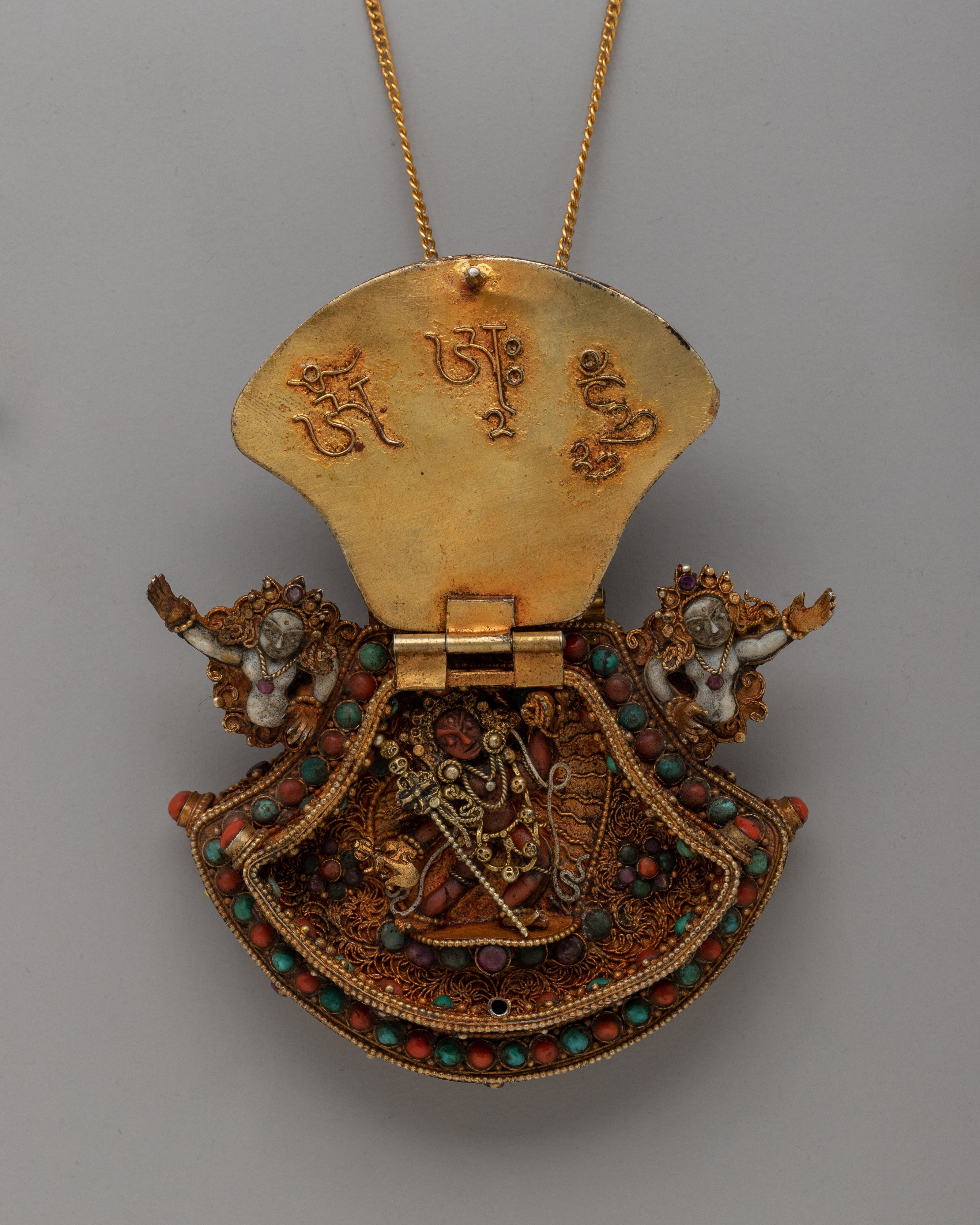 Gold Gilded Ghau Box Locket |  Tibetan Buddhist Amulet