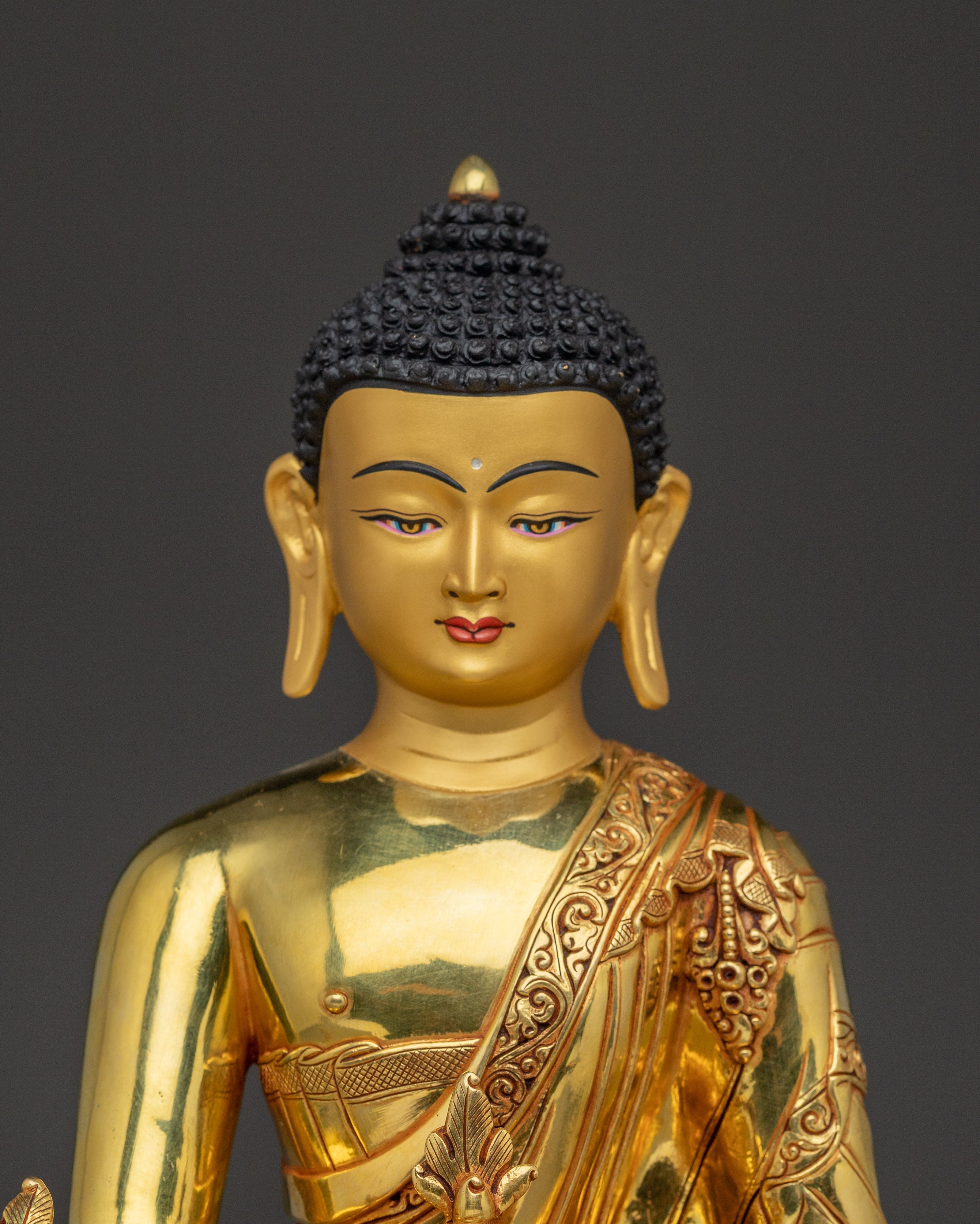 Handmade Medicine Buddha Copper Statue | 24K Gold Gilded