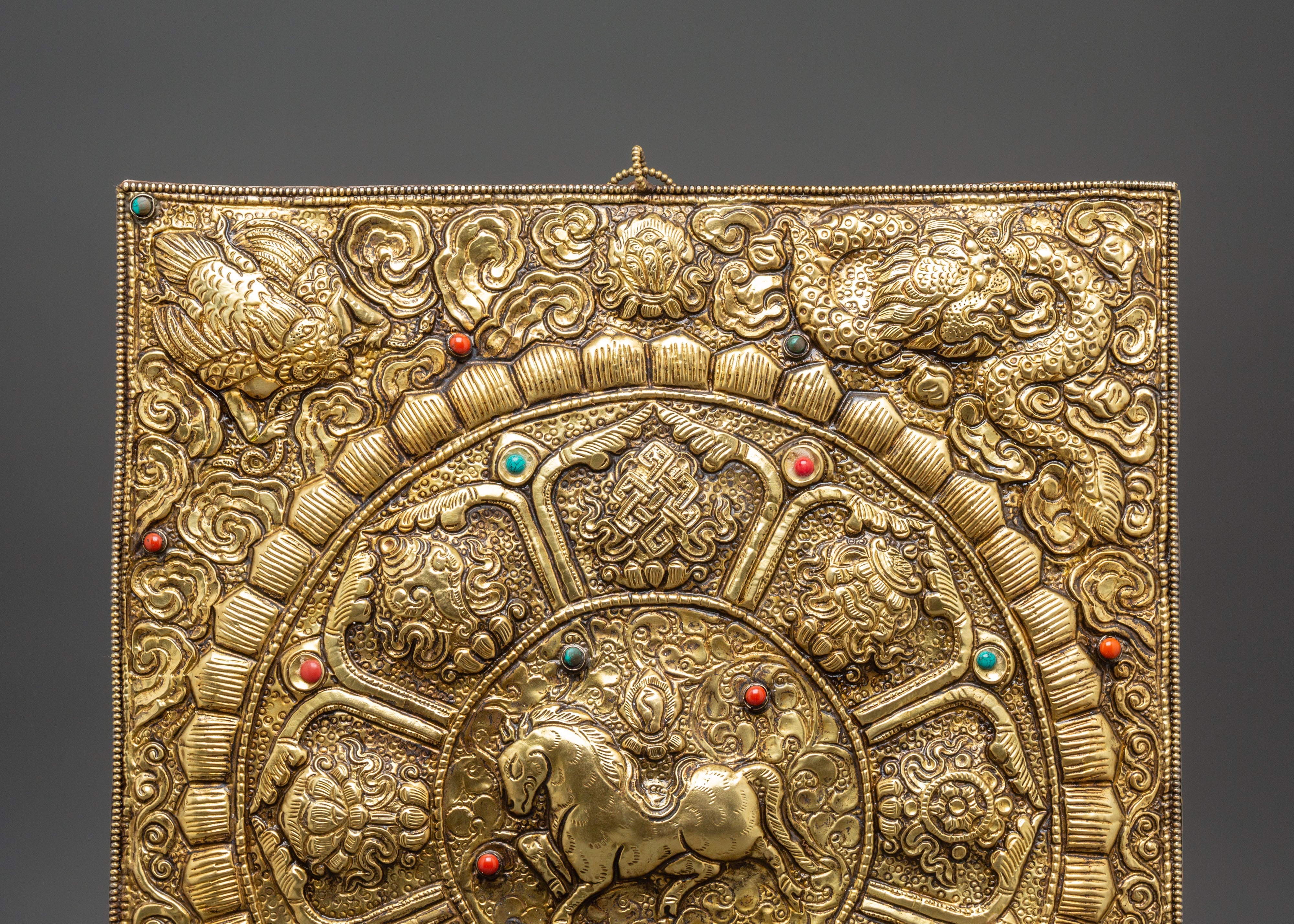 Sacred Tibetan Wind Horse Wall Hanging | Handcrafted Brass Buddhist Wall Art