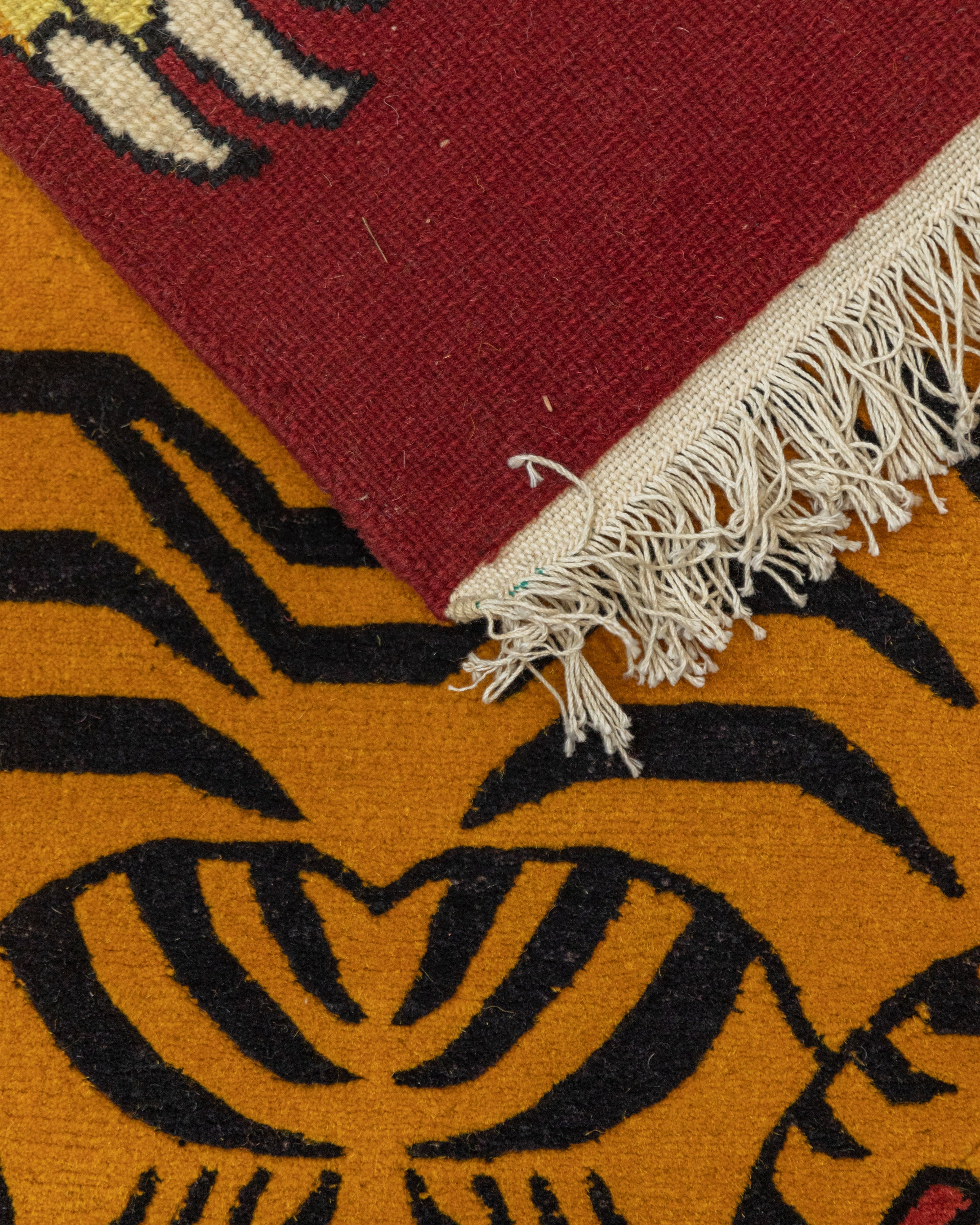 Handwoven Tiger Rug | Tibetan Wool Carpet for Artistic Home Decor