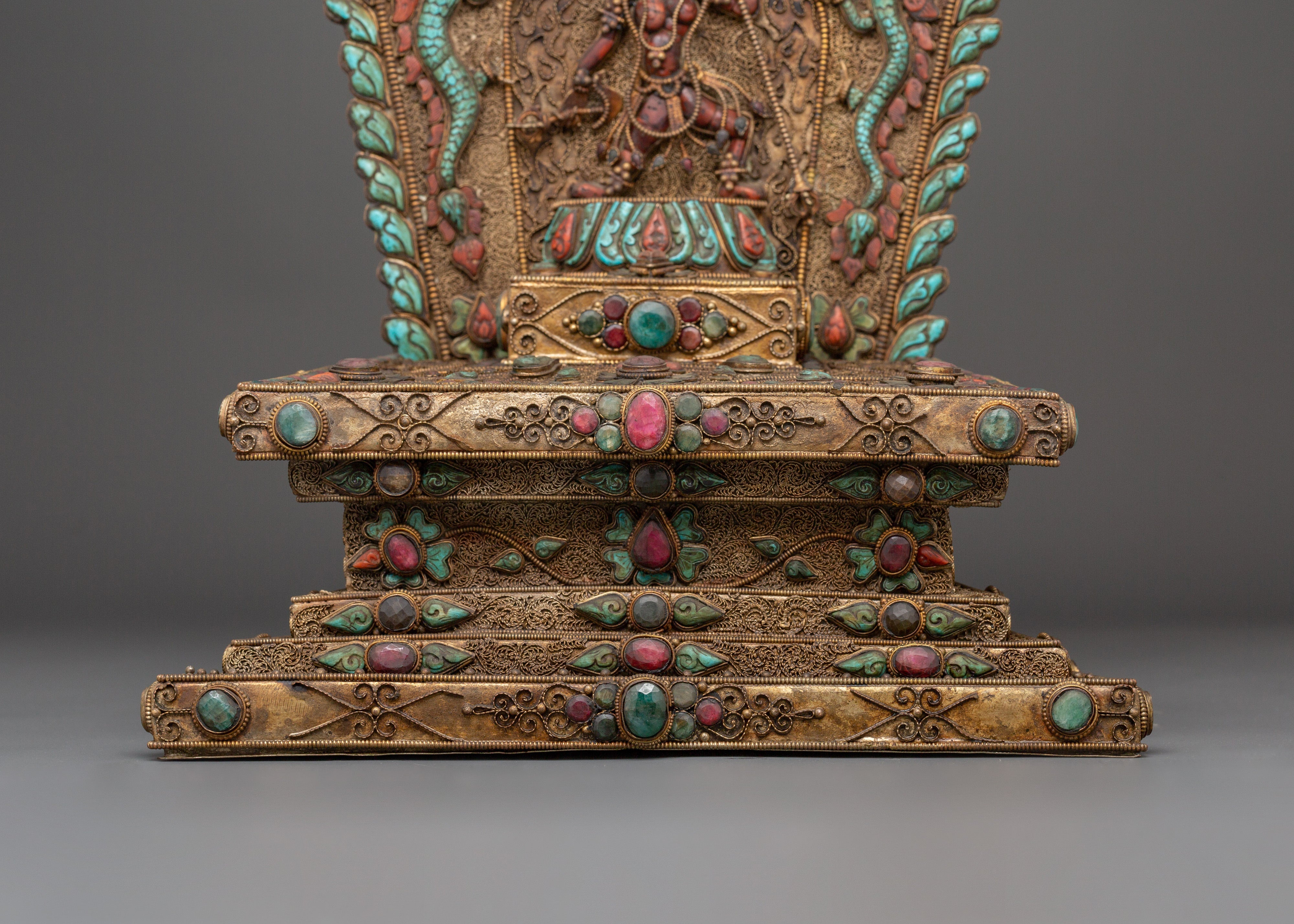 Vajrayogini Engraved Tibetan Throne | Handcrafted Buddhist Shrine Base