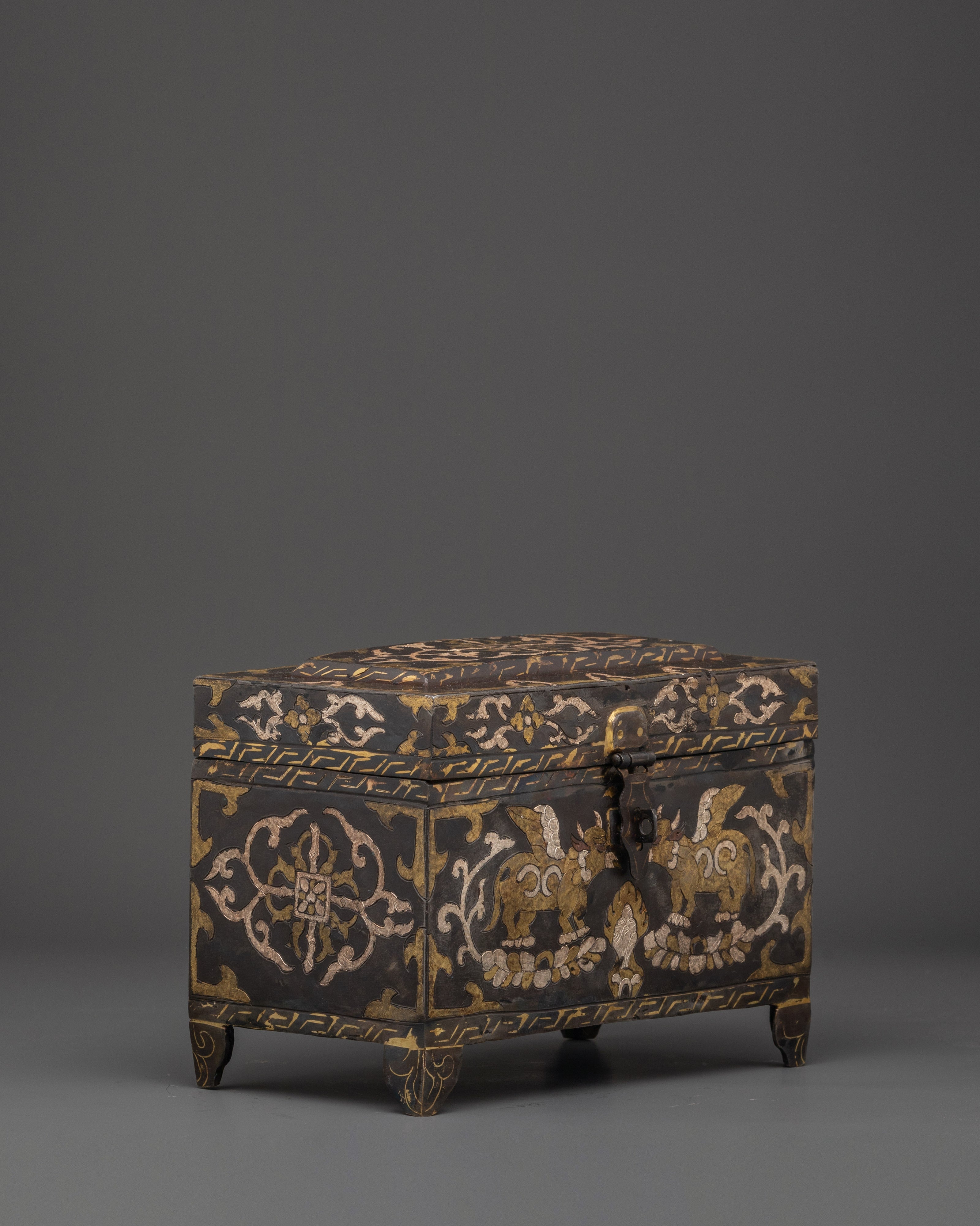Silver And Brass Inlaid Spiritual Box | Decorative Iron Box for Home Decor