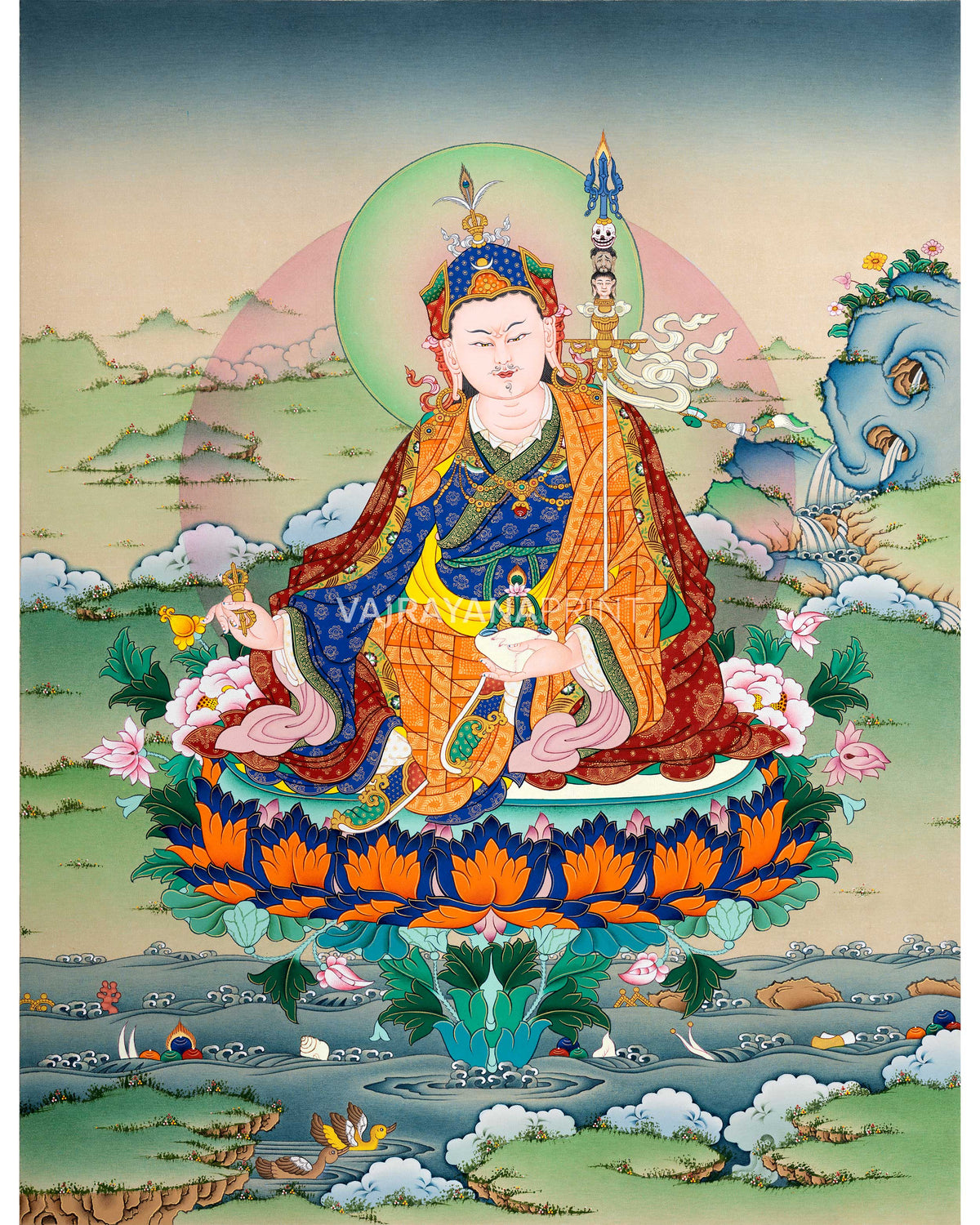 Palden Lhamo, Guru Rinpoche and 1000 armed chenresig Thangka Prints