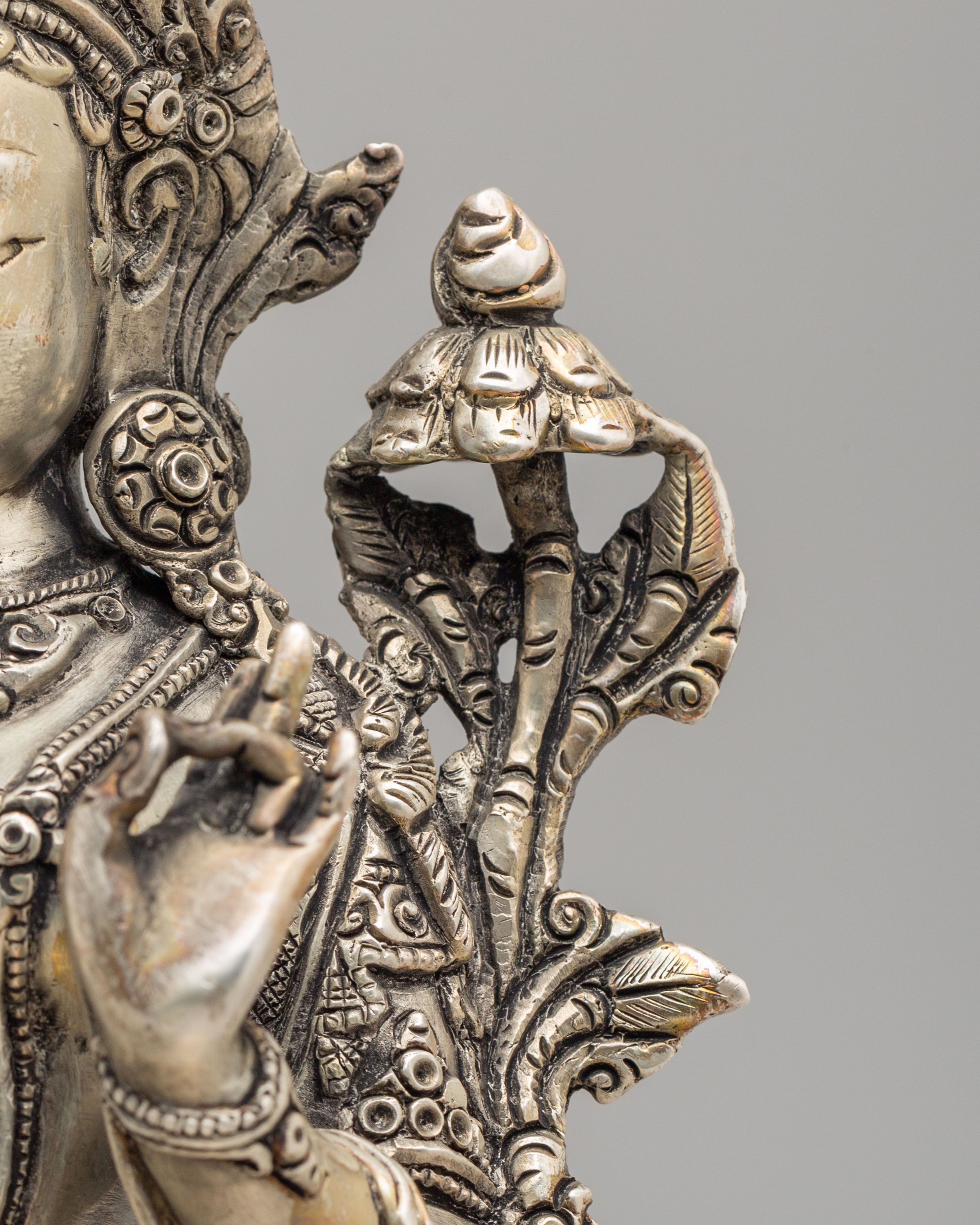 Green Tara Mother of Liberation Statue | Silver Plated Copper Buddhist Sculpture