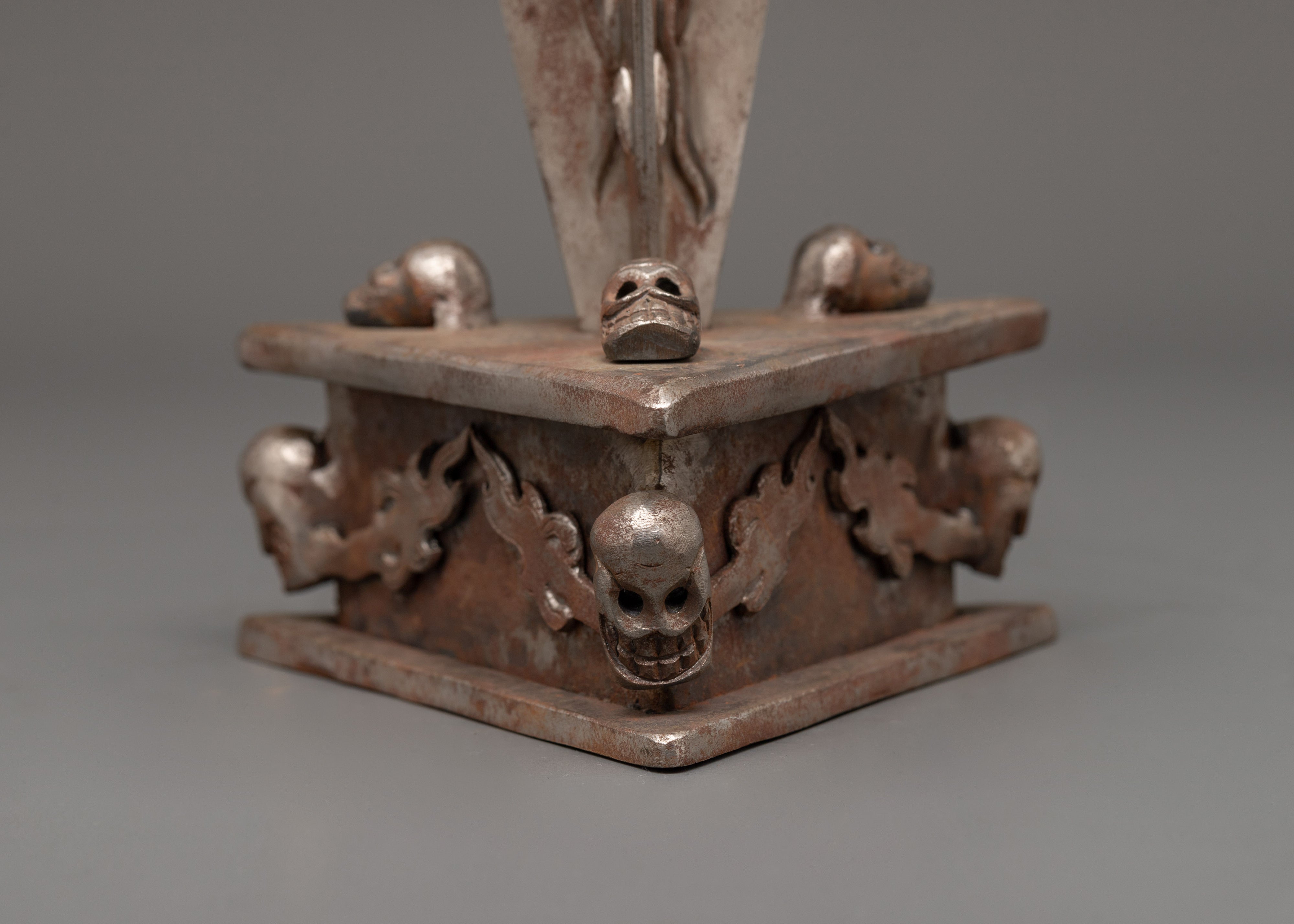 Iron Phurba with Deity Holding Vajra | Tibetan Tantric Ritual Dagger