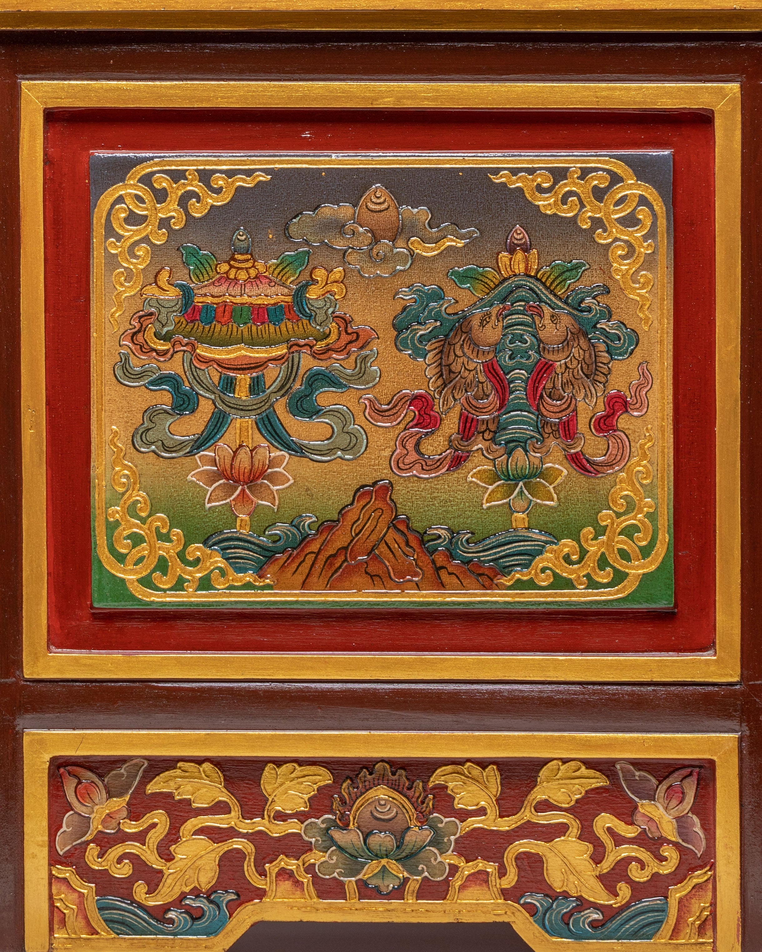 Sacred Tibetan Folding Table | Handcrafted Wooden Table for Meditation & Rituals