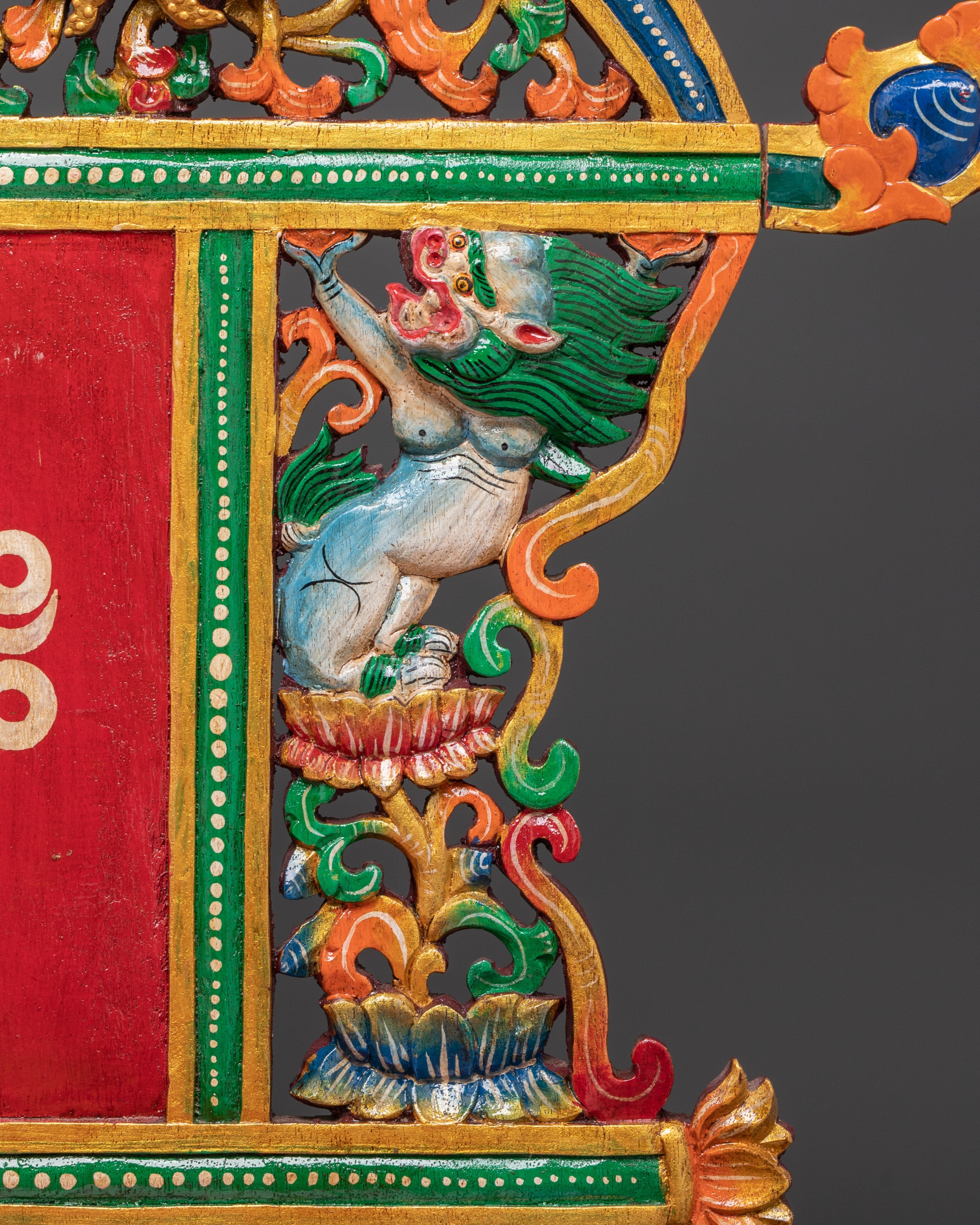 Spiritual Altar Throne with Tibetan Script | Handcrafted Buddhist Wooden Shrine