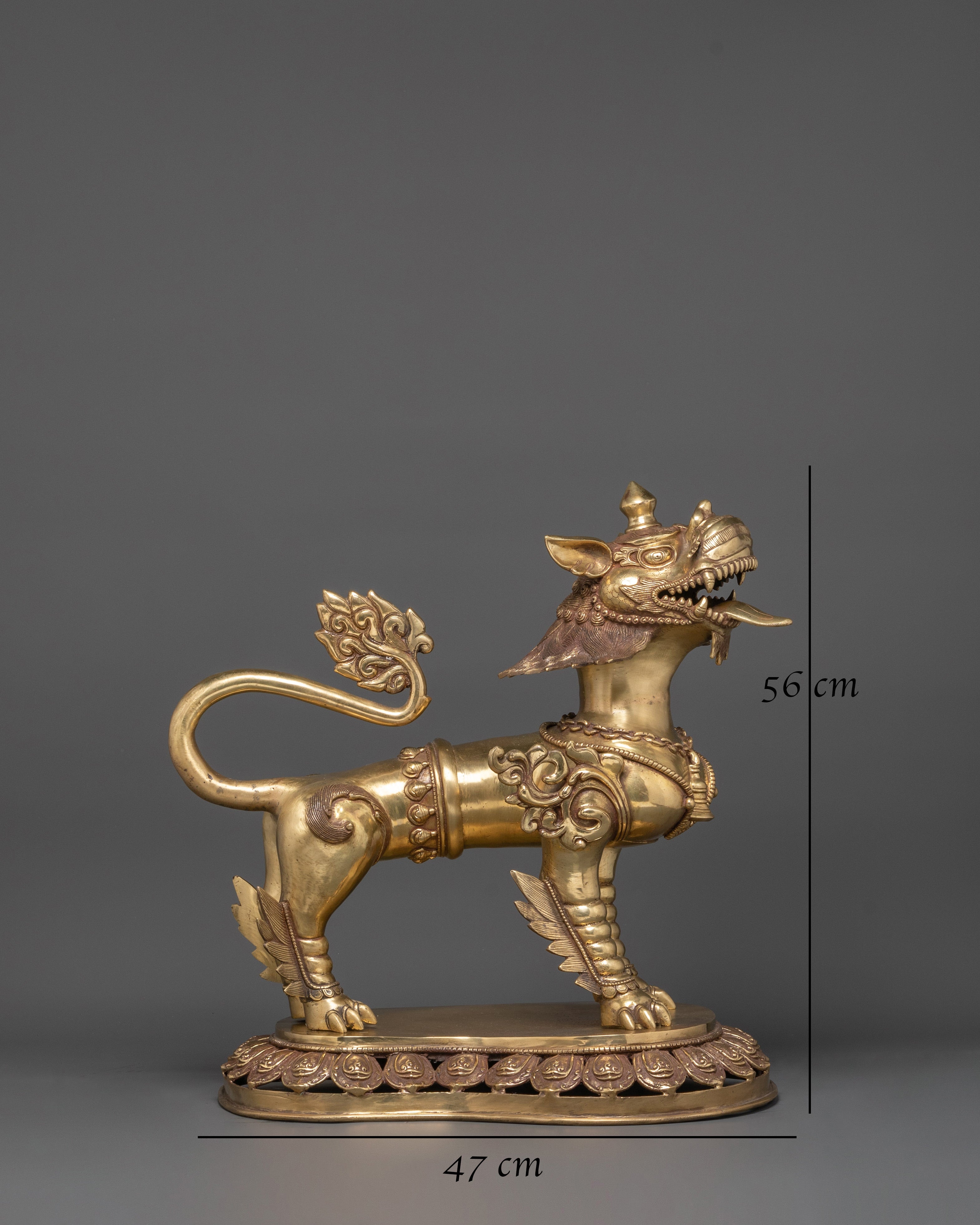 Sacred Tibetan Buddhist Guardian Lions Set | Brass Snow Lion Protector Statues
