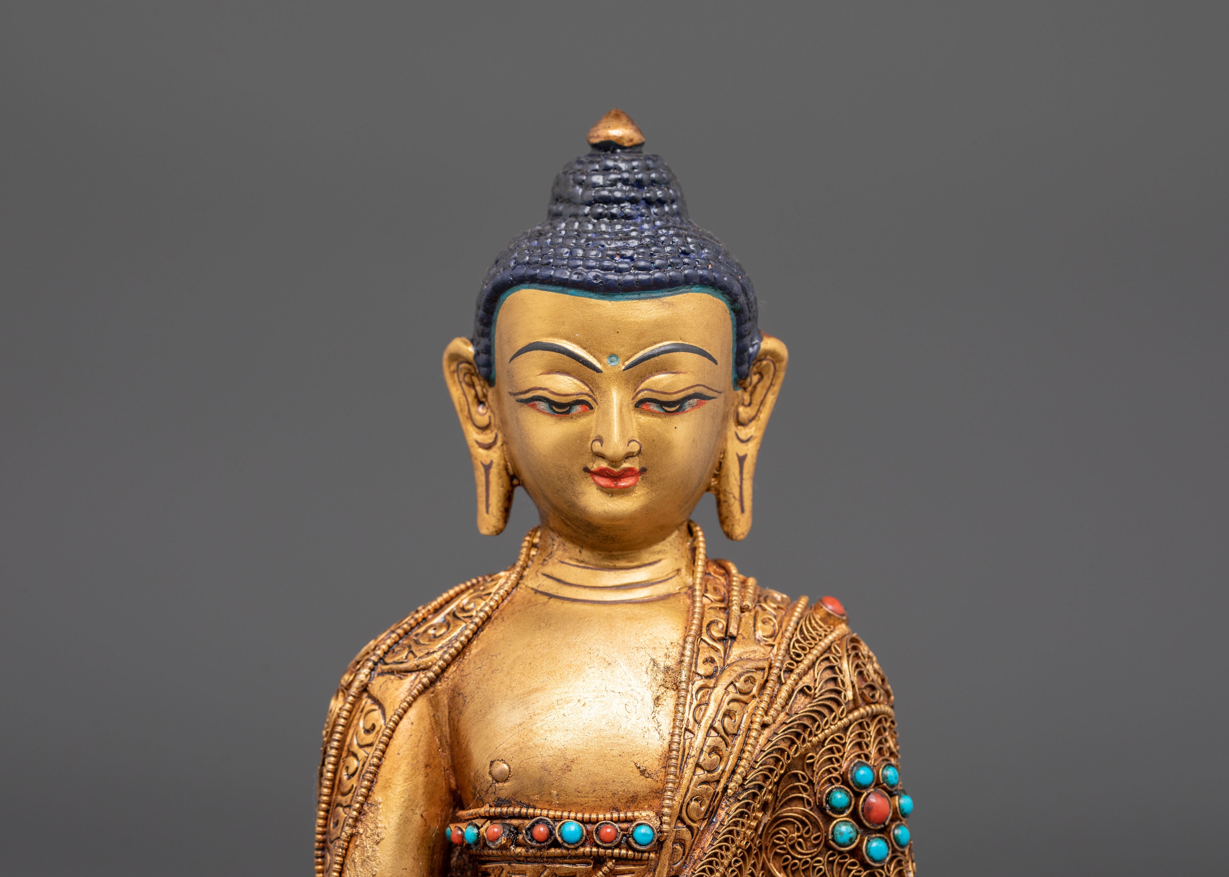 Spiritual Healing Buddha Bhaiṣajyaguru Statue | Gold Plated Copper Sculpture