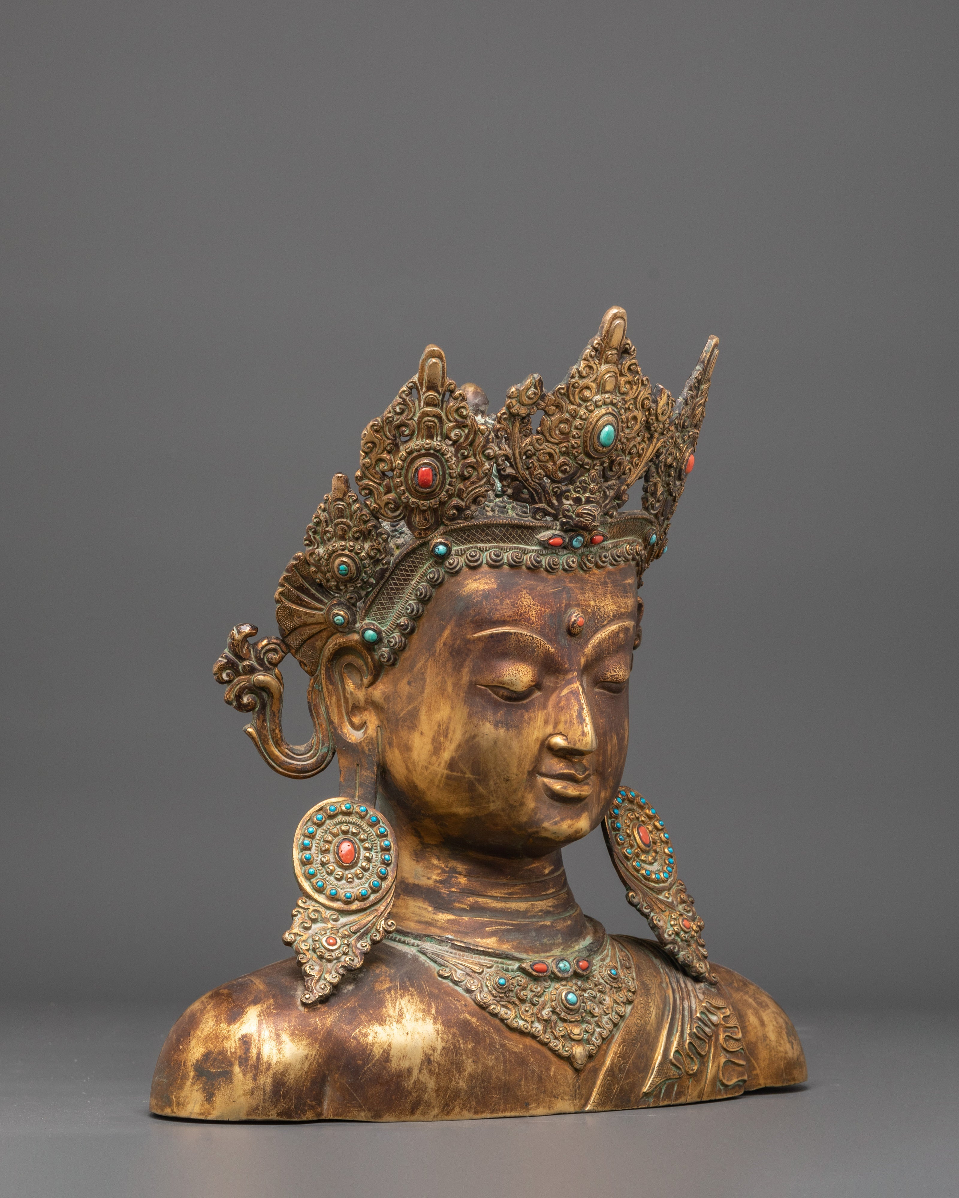 Handcrafted Gold Plated Buddha Head | Oxidized Copper Statue