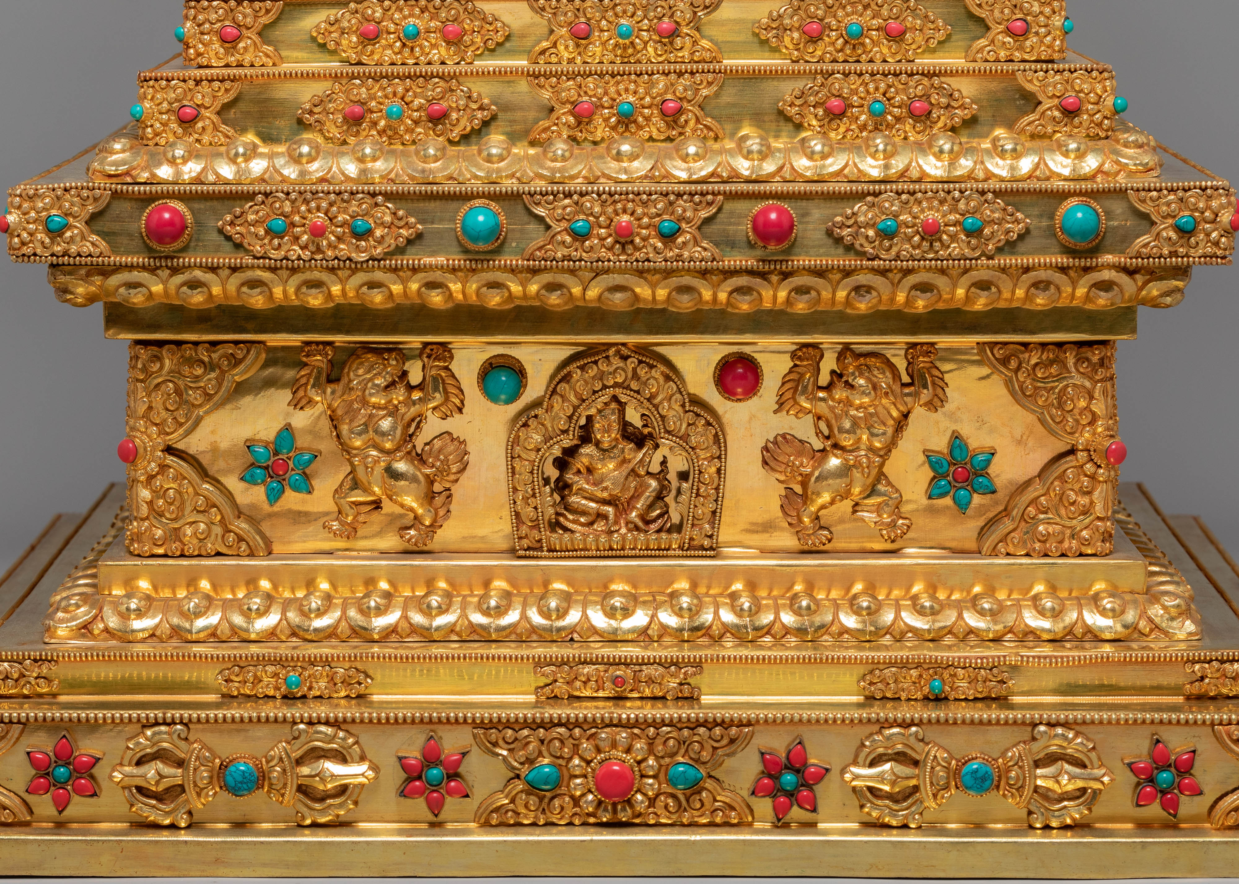 Gold Plated Tibetan Sacred Stupa | Exquisite Buddhist Stupa Sculpture