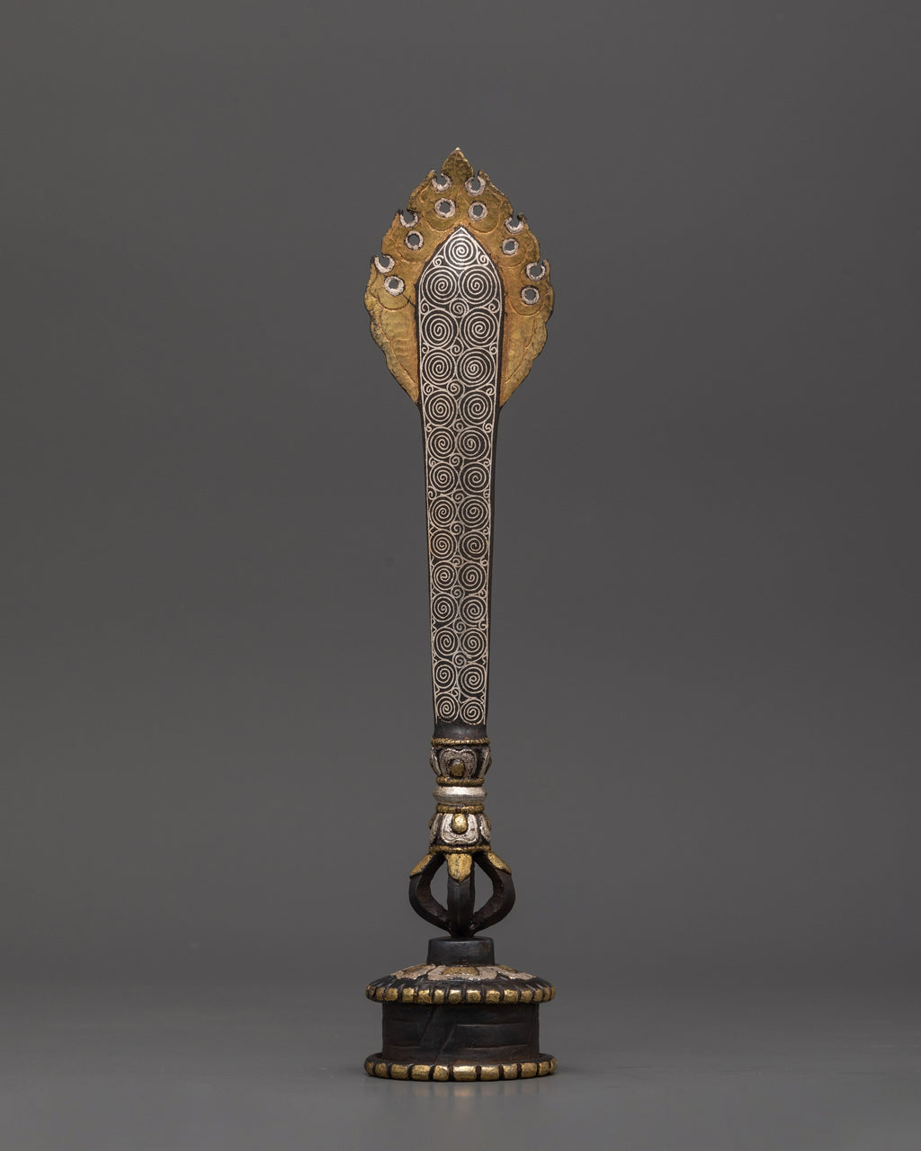 Tibet Ritual Dagger Silver-Plated Ritual Dagger with Stand | Handcrafted Tibetan Sword