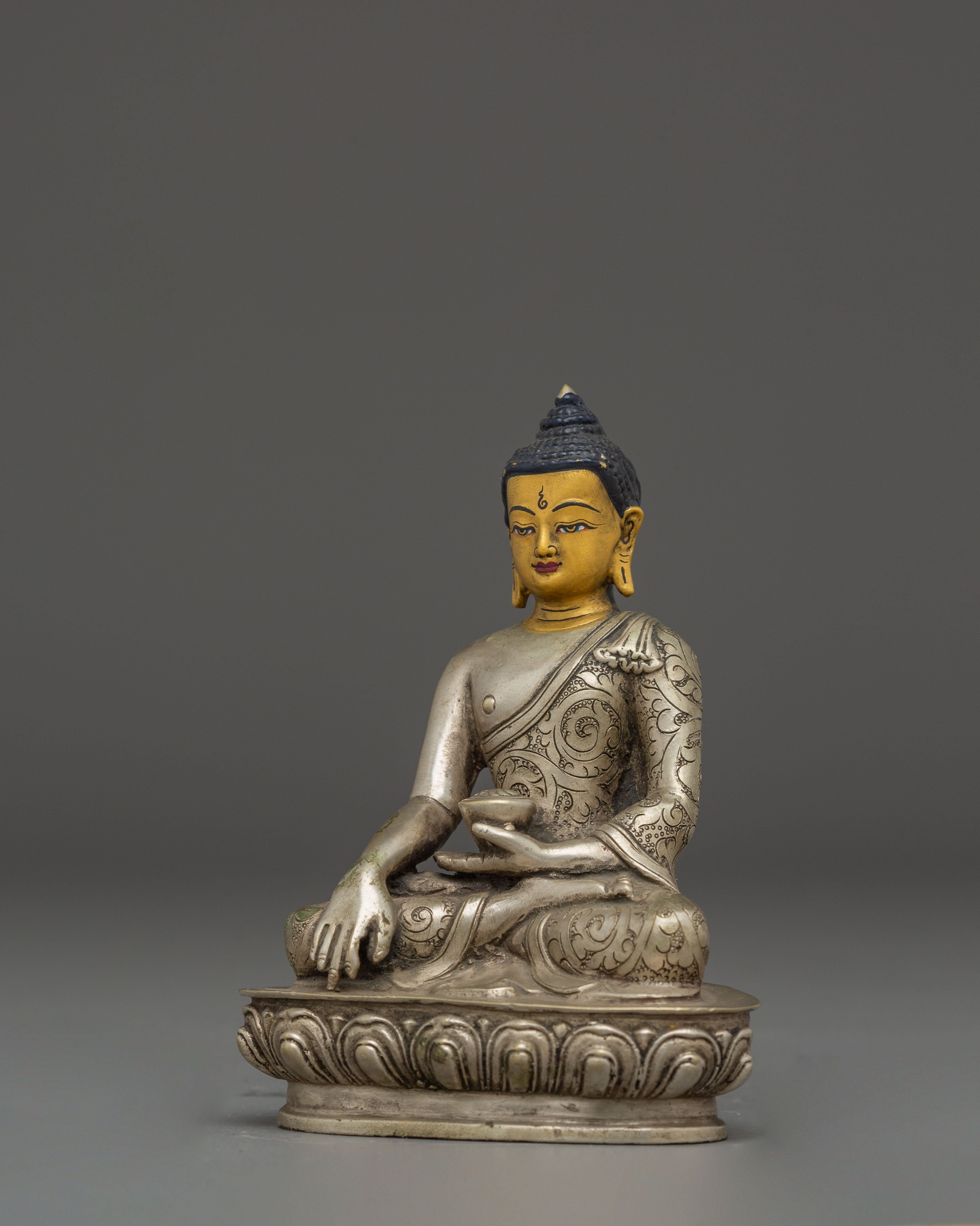 Handcrafted Shakyamuni Buddha Silver Plated Statue | Sacred Decor