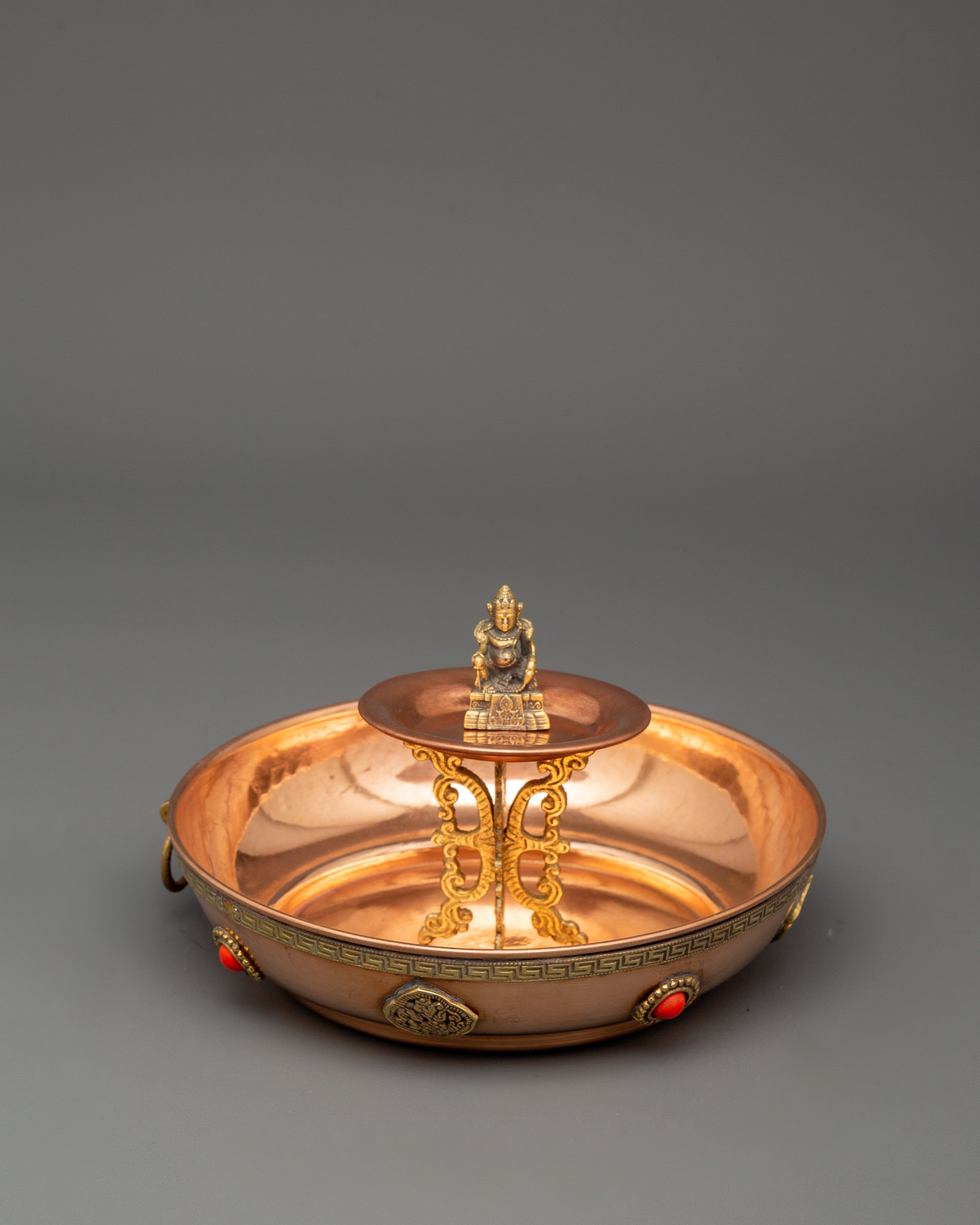 Tibetan Water Offering Set | Copper Plate & Pot for Rituals