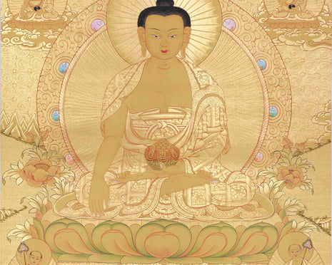 Hand-Painted Shakyamuni Buddha In Gold Style | Buddhist Thangka Painting