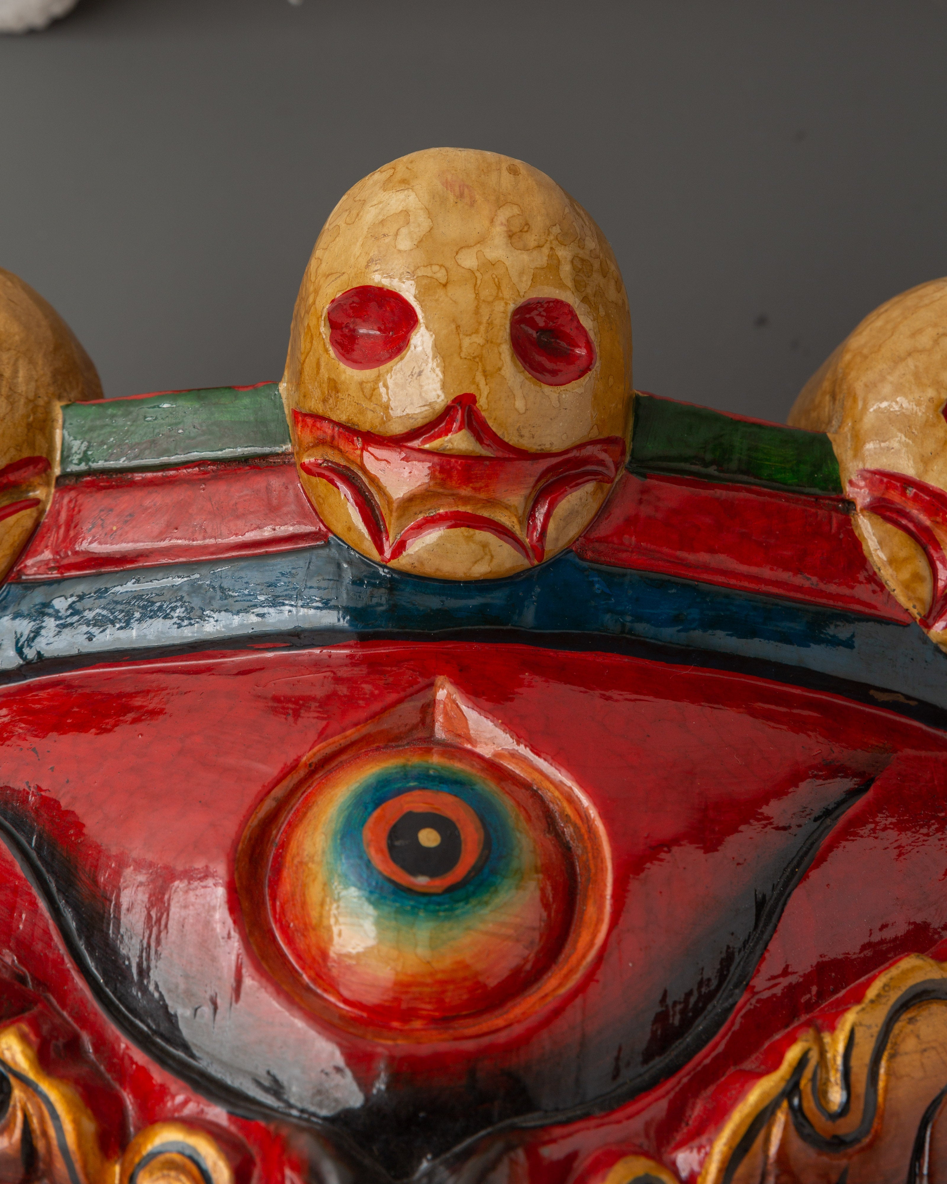 Fierce Mahakala Wall Mask in Bold Painted Wood | Tibetan Guardian Deity