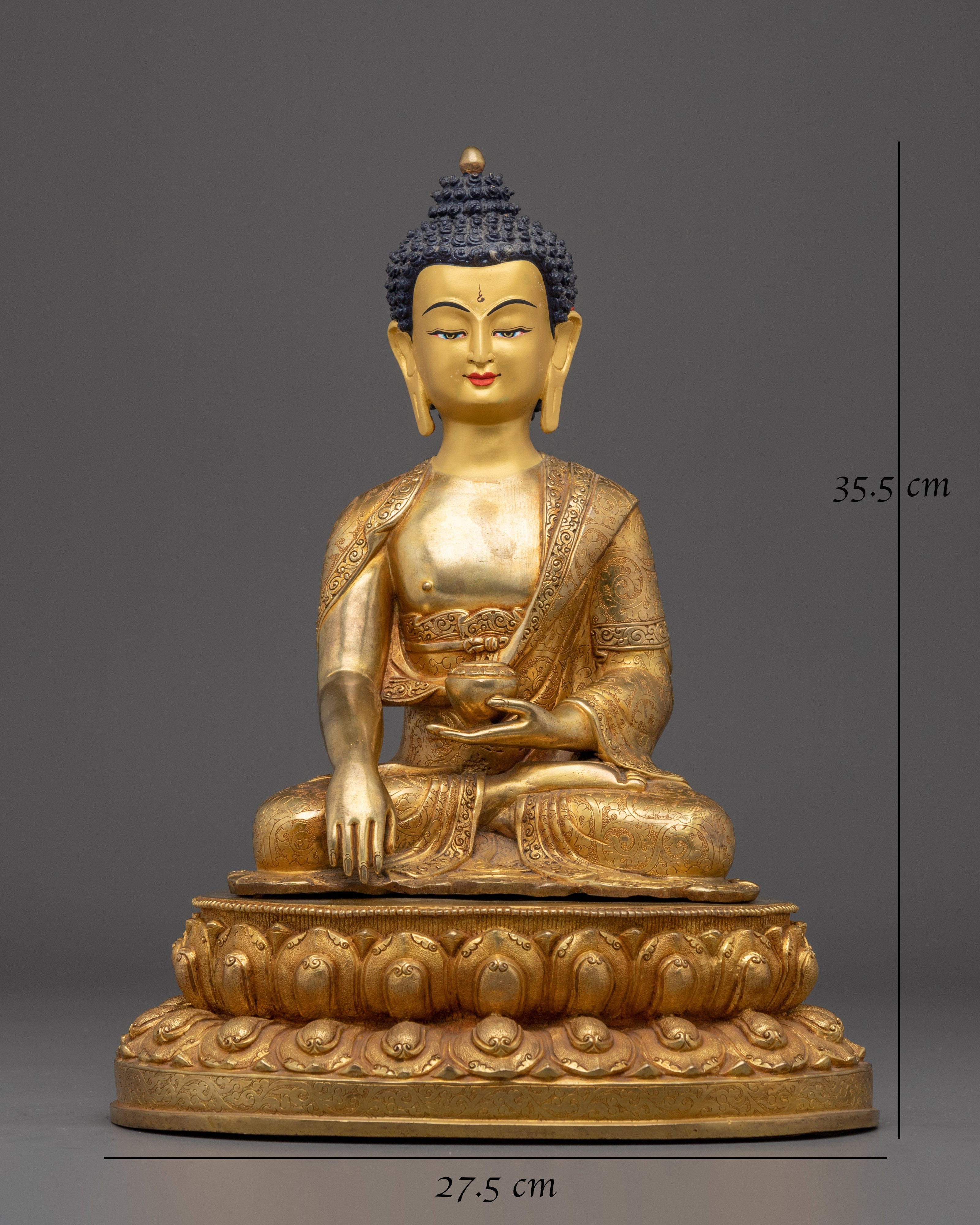 Copper Shakyamuni Buddha in Bhumisparsha Murda | Fire Gold Plated