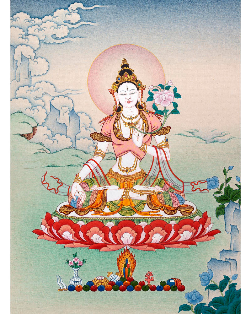 White Tara Thangka, Hand Painted Tara Painting, Tibetan Buddhist Art, Vajrayana painting