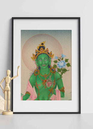 The Peaceful Gaze of Buddhist Goddess Green Tara | Compassionate Protector | Giclee Canvas Print
