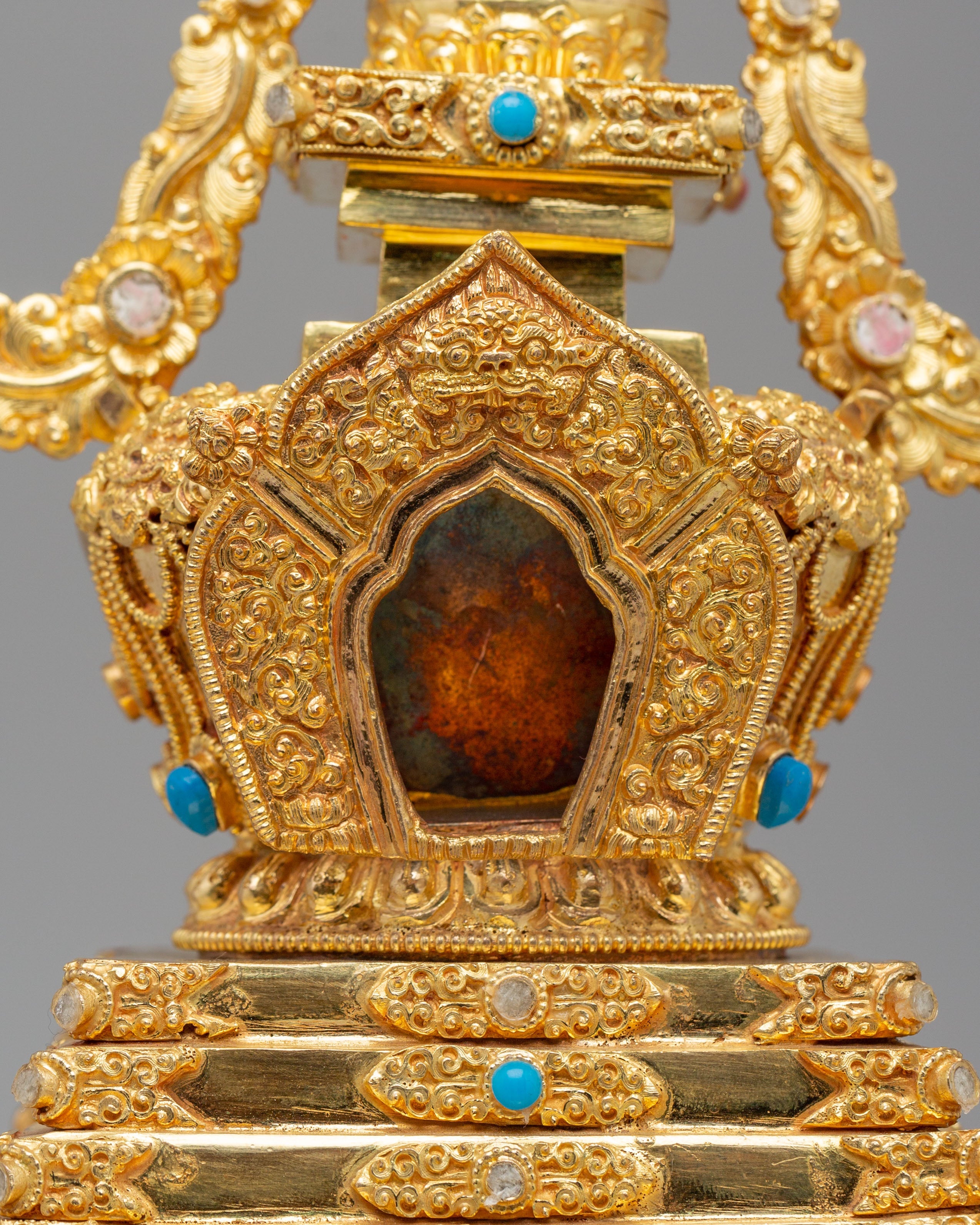 Gold Plated Altar Enlightenment Stupa | Handcrafted Tibetan Buddhist Shrine