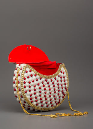 Handcrafted Pearl & Coral Side Bag | Decorative Bag