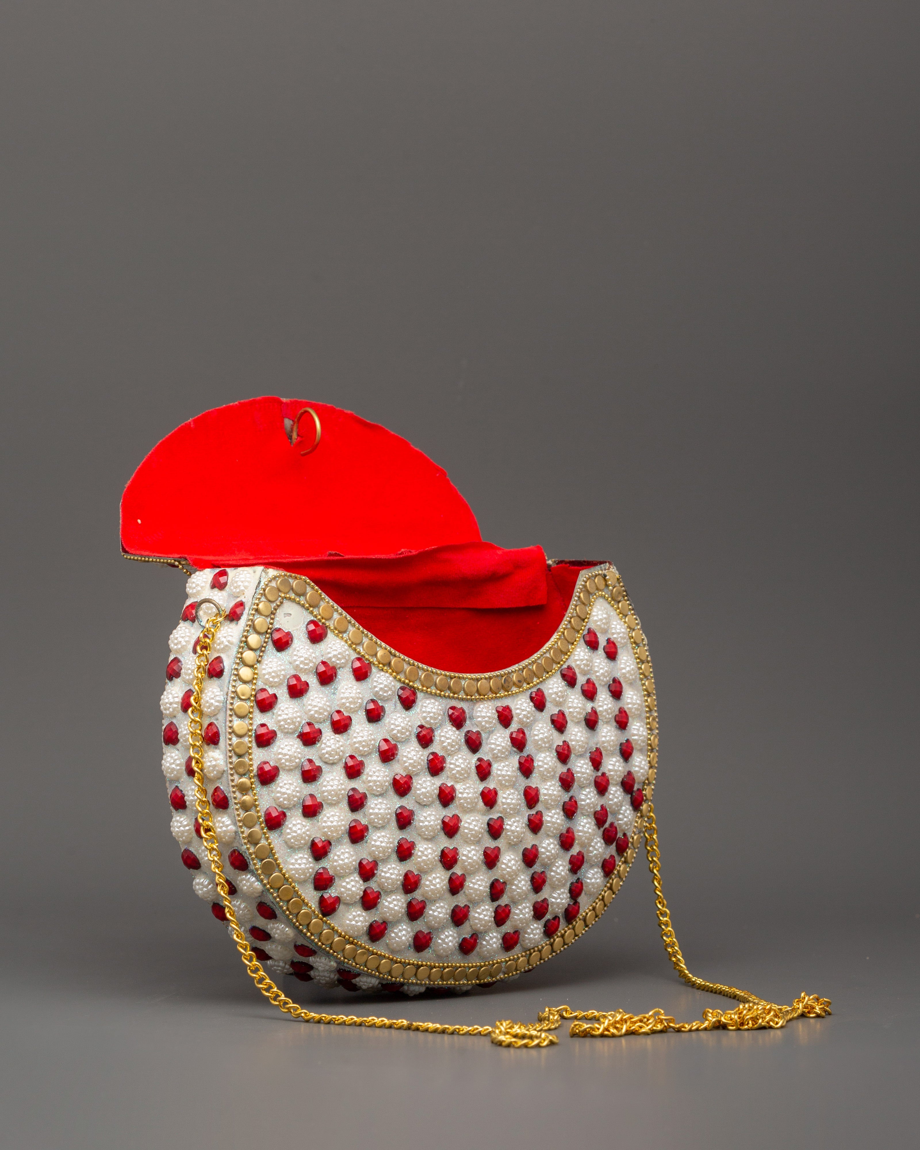 Handcrafted Pearl & Coral Side Bag | Decorative Bag