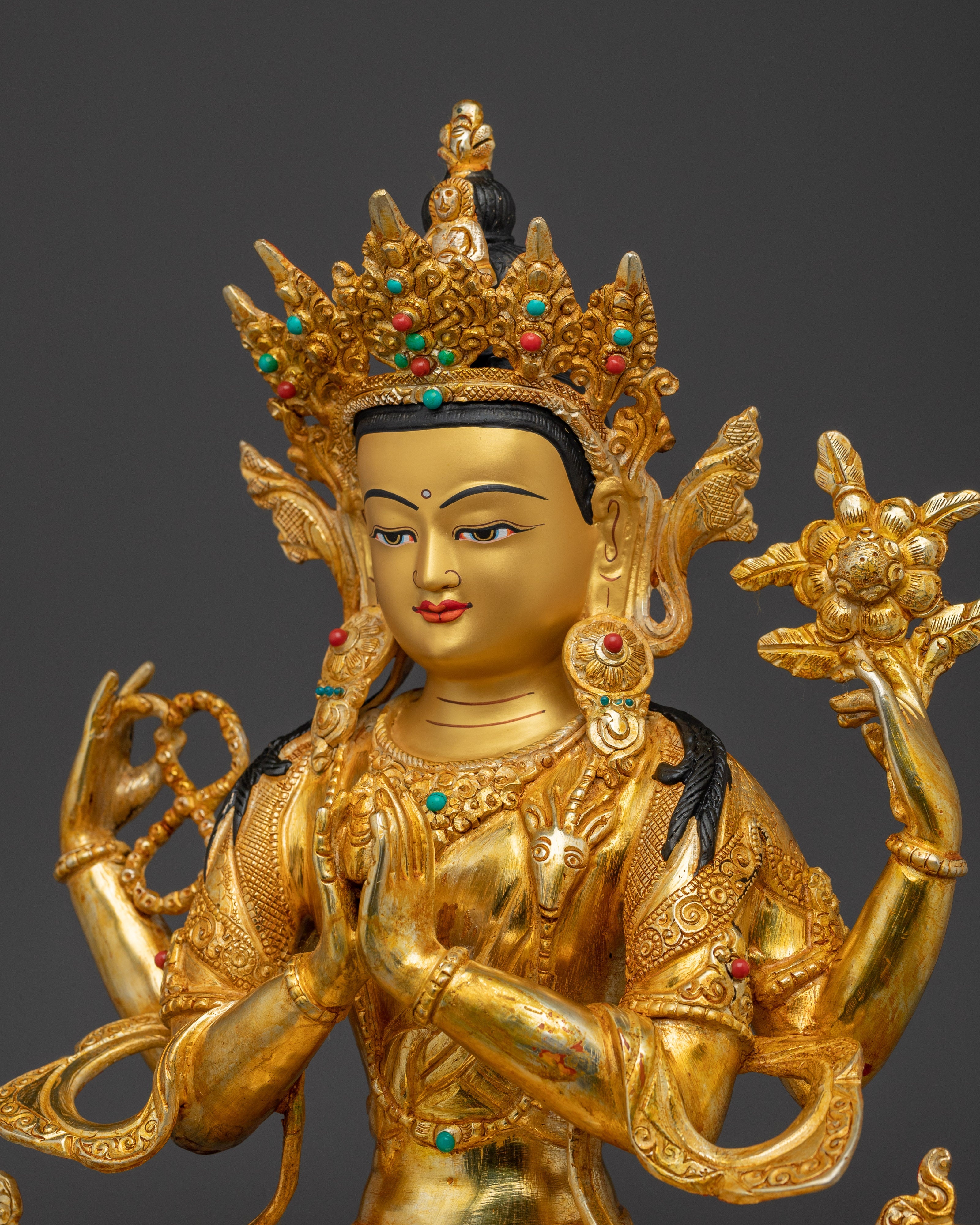 Golden Four Armed Chenrezig Statue | Spiritual Enlightenment