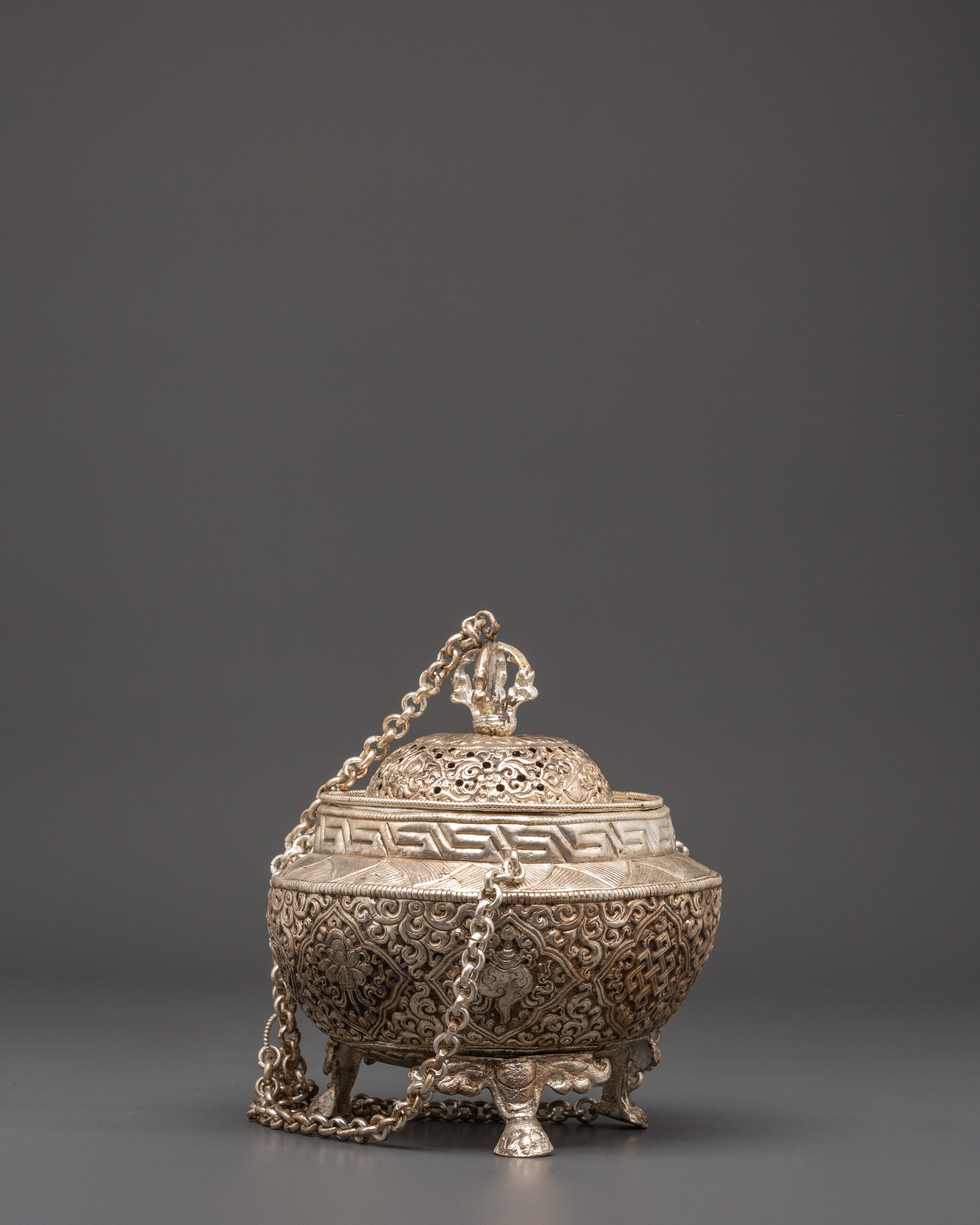 Traditional Silver Plated Incense Burner | Handcrafted Copper Altar Accessory