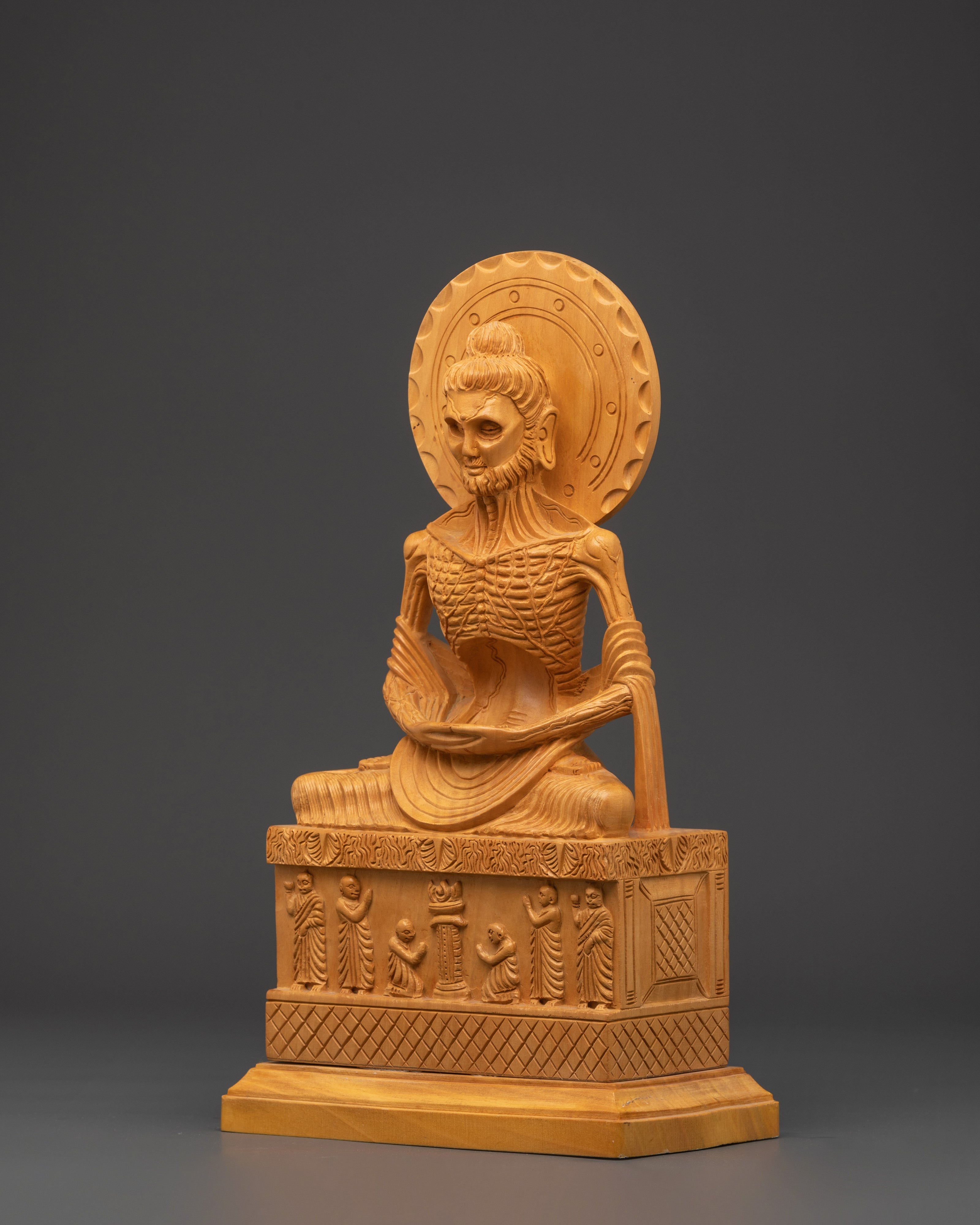 Handcarved Fasting Buddha Shakyamuni Statue | Wooden Ascetic Sculpture