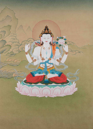 Traditional Chenrezig Thangka | Avalokiteshvara Painting