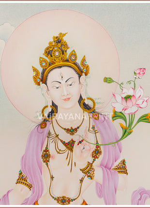 Karma Gardi's Masterpiece Goddess White Tara Portrait | Artistic Elegance in Giclee Canvas