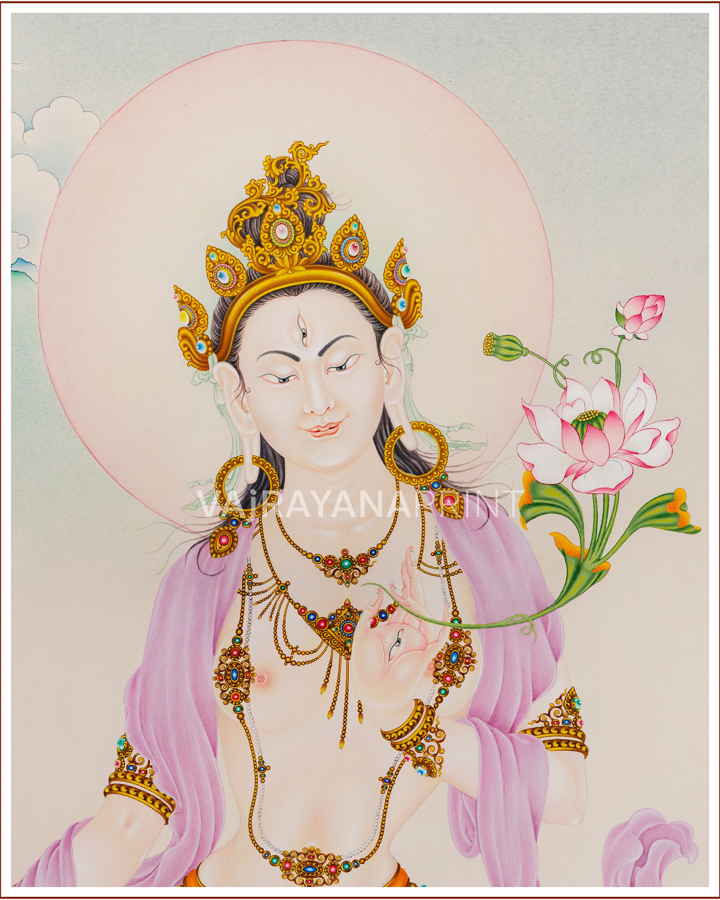 Karma Gardi's Masterpiece Goddess White Tara Portrait | Artistic Elegance in Giclee Canvas