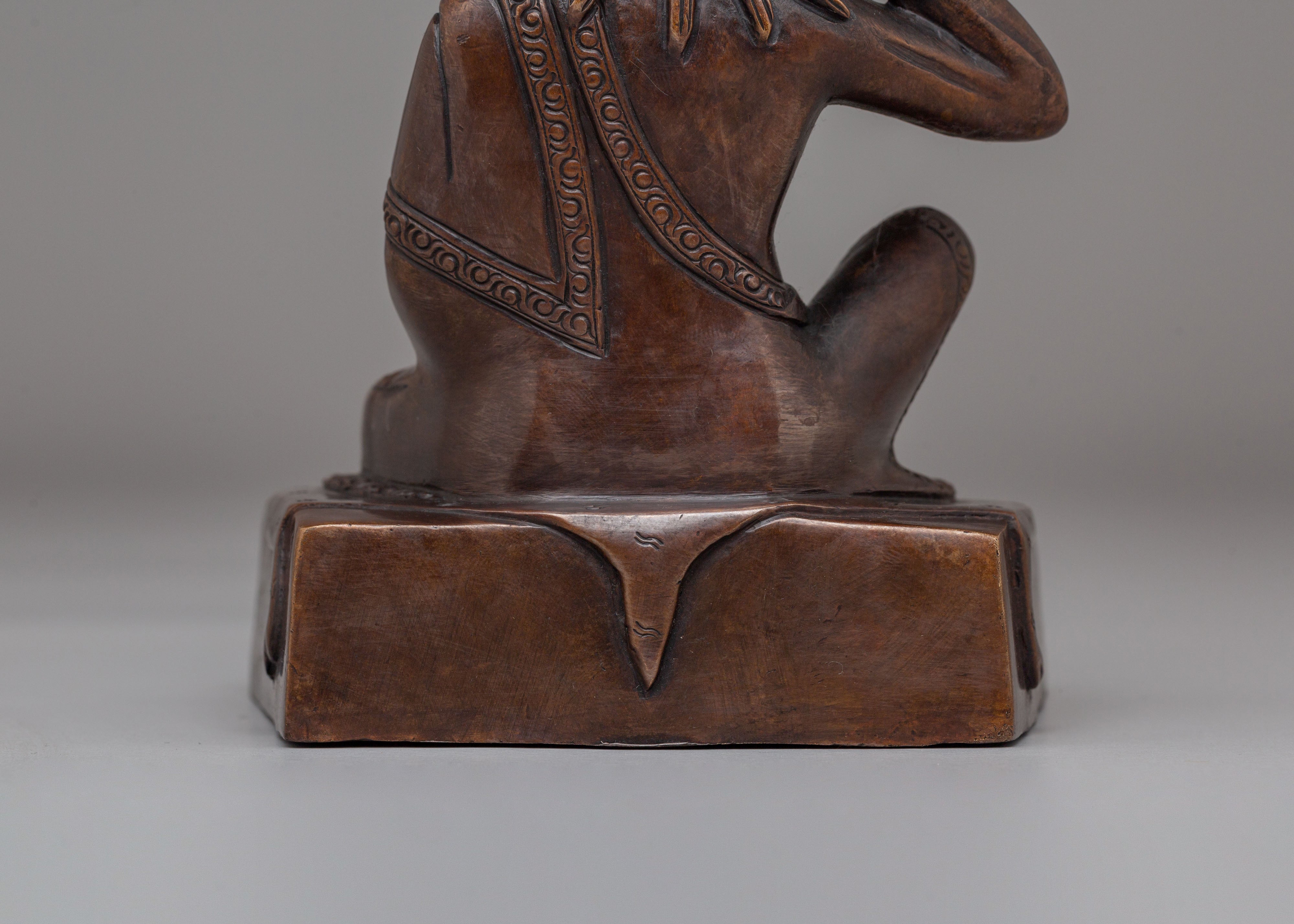 Traditional Tibetan Milarepa Statue | Handcrafted Oxidized Copper Artwork