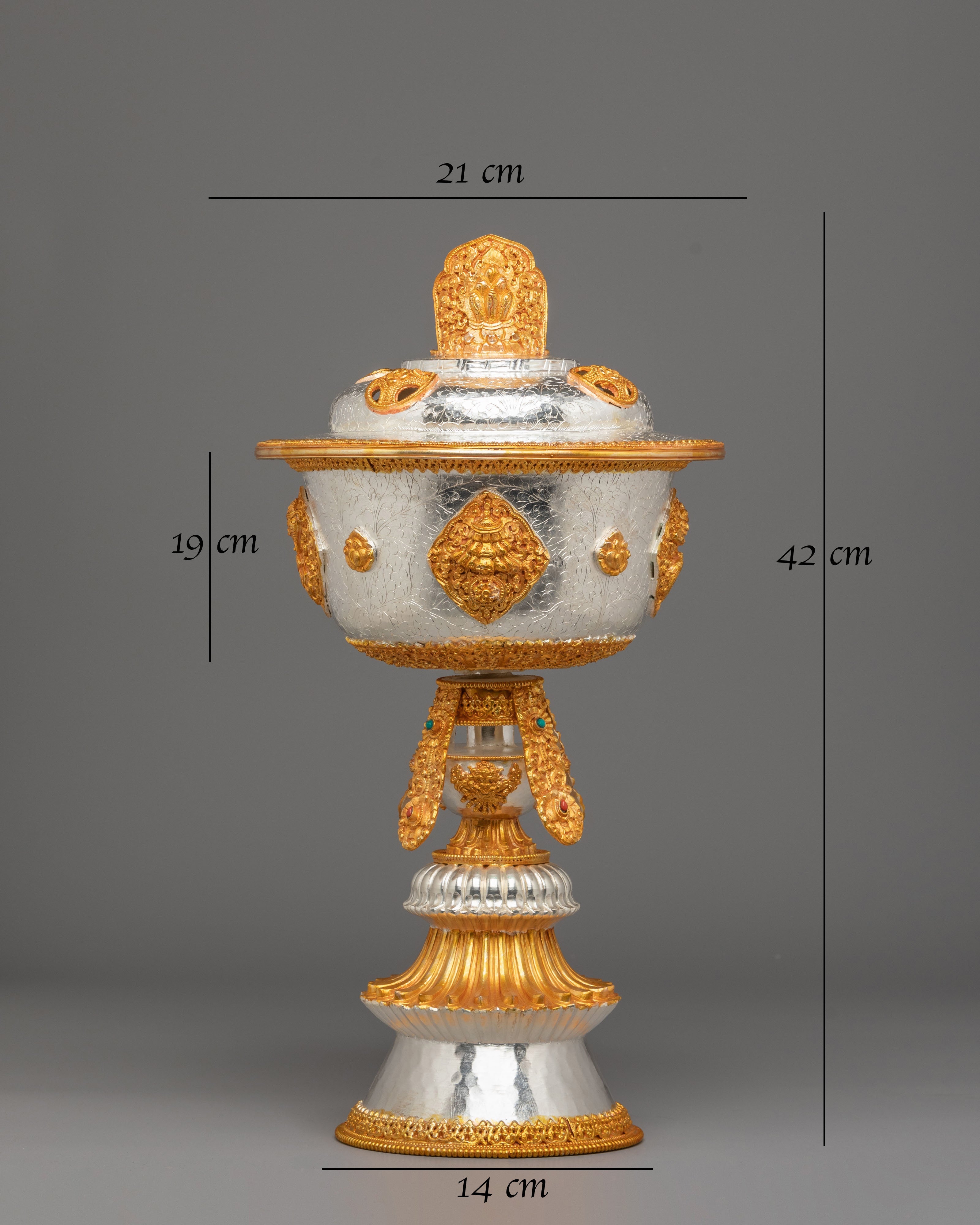 Sacred Ceremonial Butter Lamp | Gold Silver Ritual Lamp