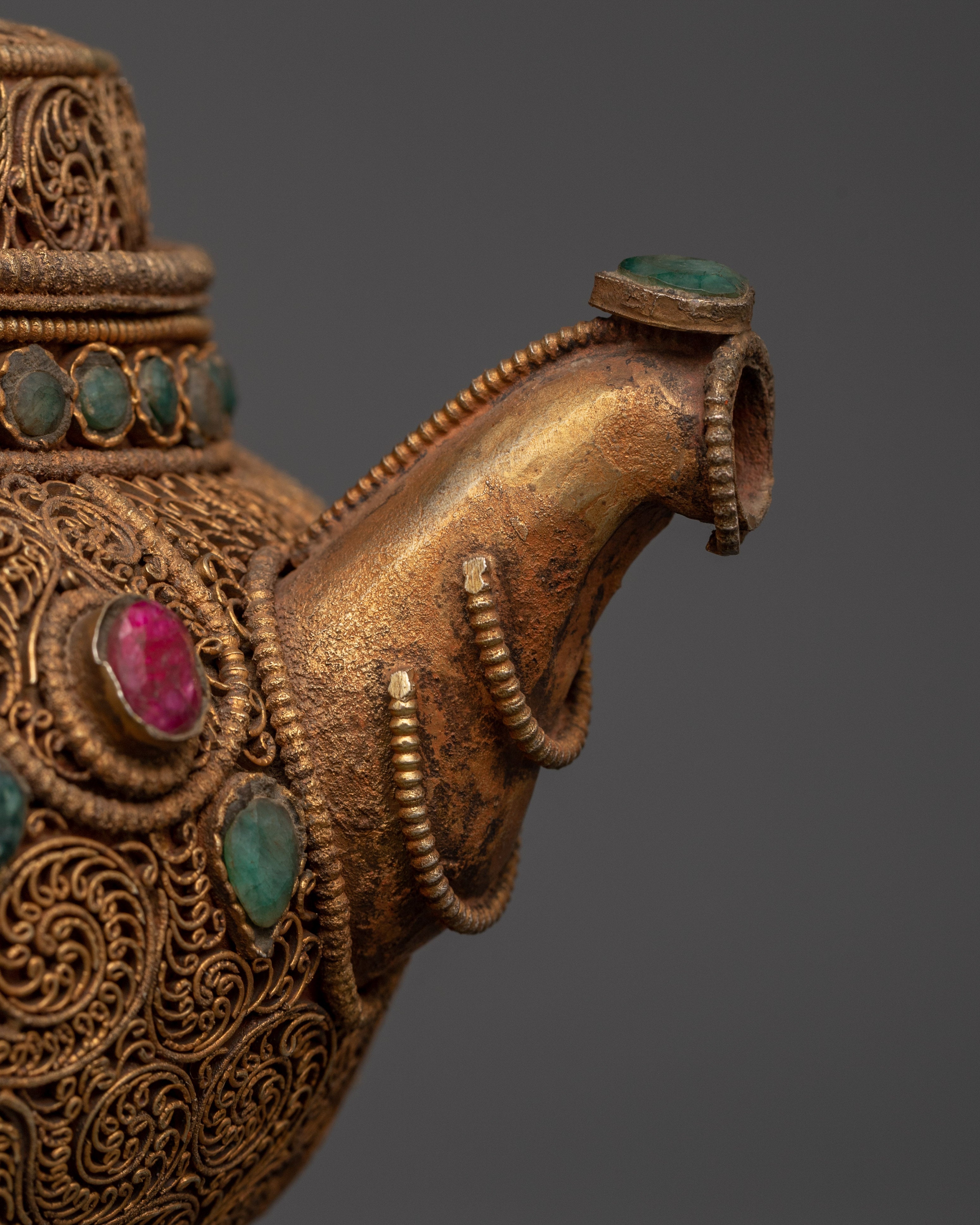 Copper Teapot with Electro Gold & Silver Plating | Buddhism Sacred Decorative Pot