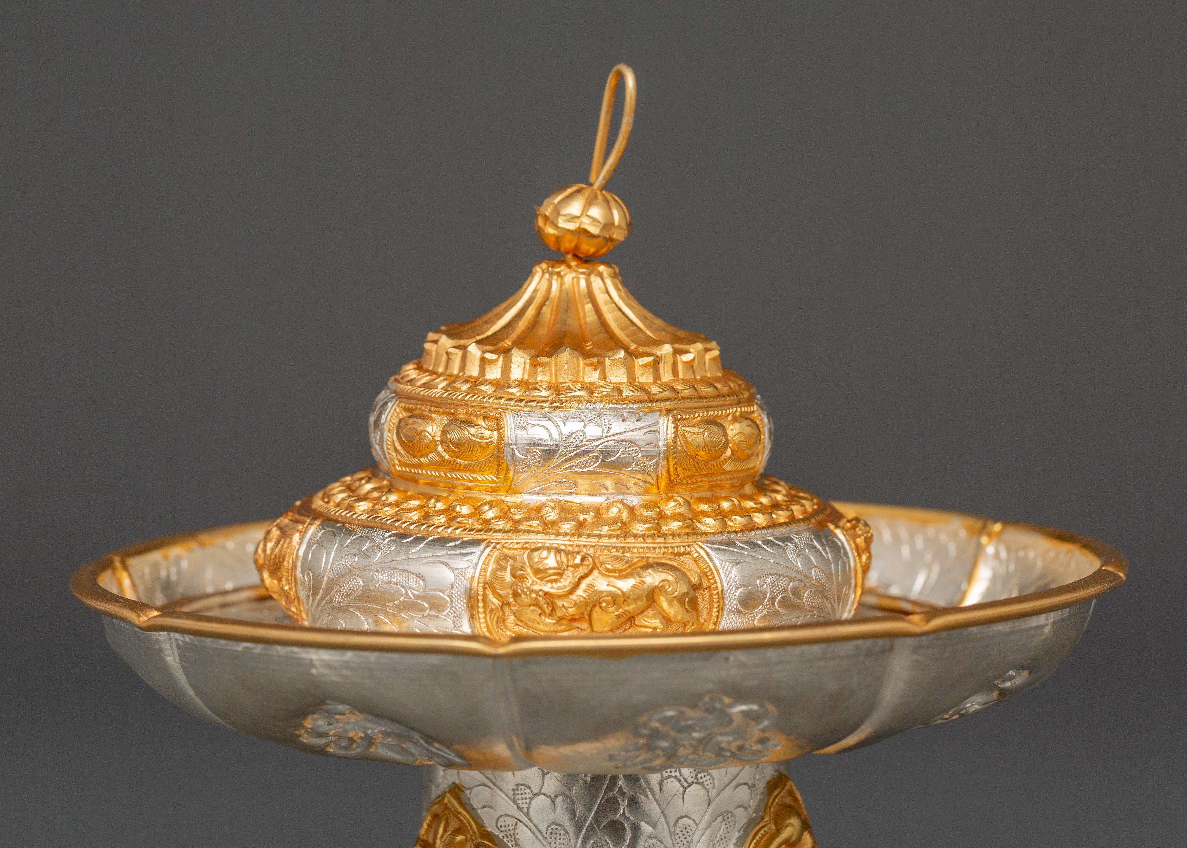 Tibetan Style Tea Cup Cover | Gold & Silver Plated Decorative Tea Cup Cover