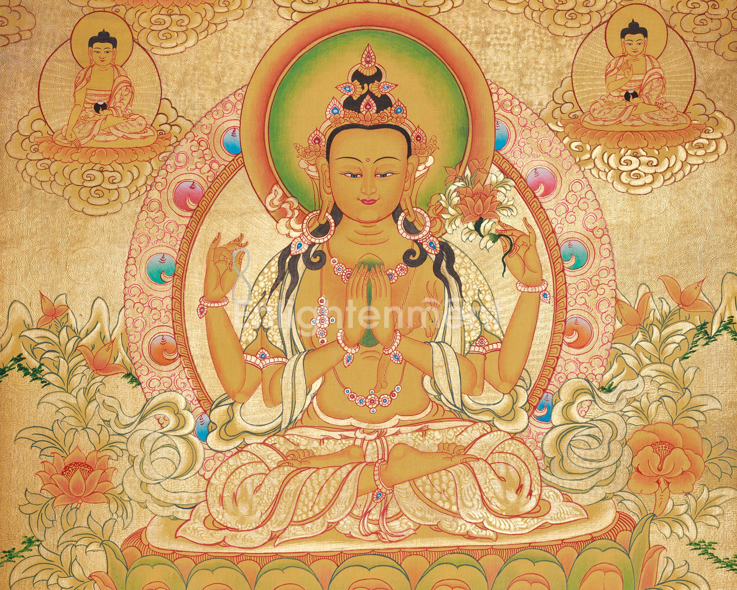 Chenrezig With Five Dhyani Buddha | Featuring Manjushri and Vajrapani