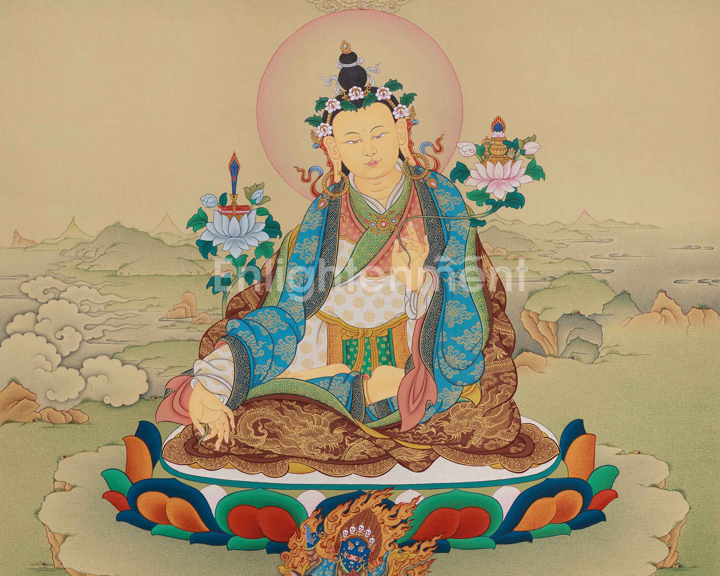 Yuthok with Medicine Buddha and Shanglon Gonpo Thangka | Tibetan Buddhist Master