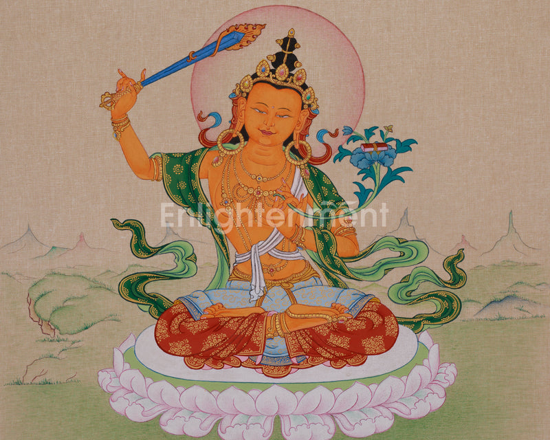 Hand-Painted Knowledge Deity, Manjushri Thangka | Wisdom Buddha of Buddhism