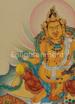 Guardian of Wealth Jambhala Thangka | Divine Blessings of Fortune & Well-Being