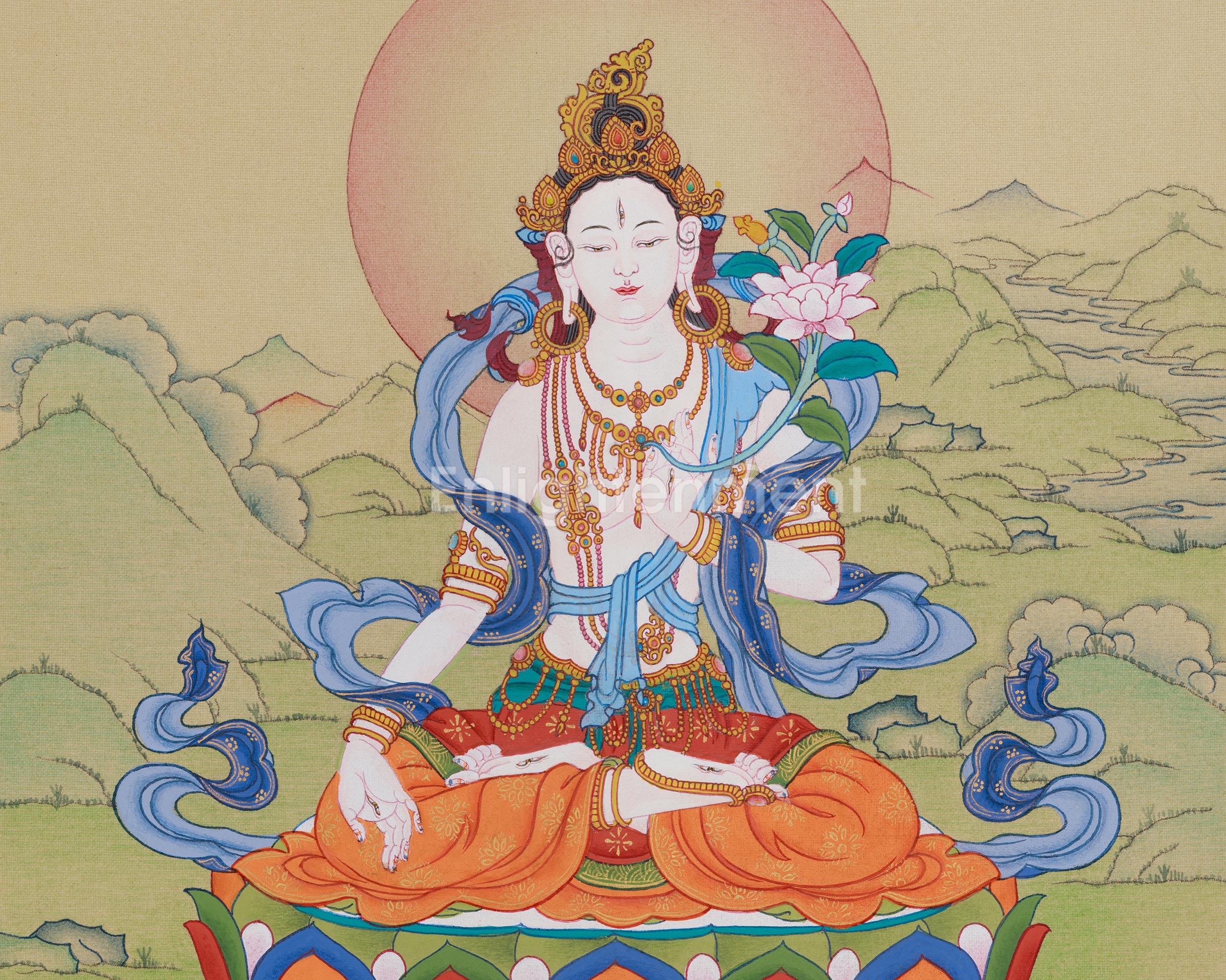 Religious Thangka Of White Tara | A Divine Expression of Compassion | Sacred Art