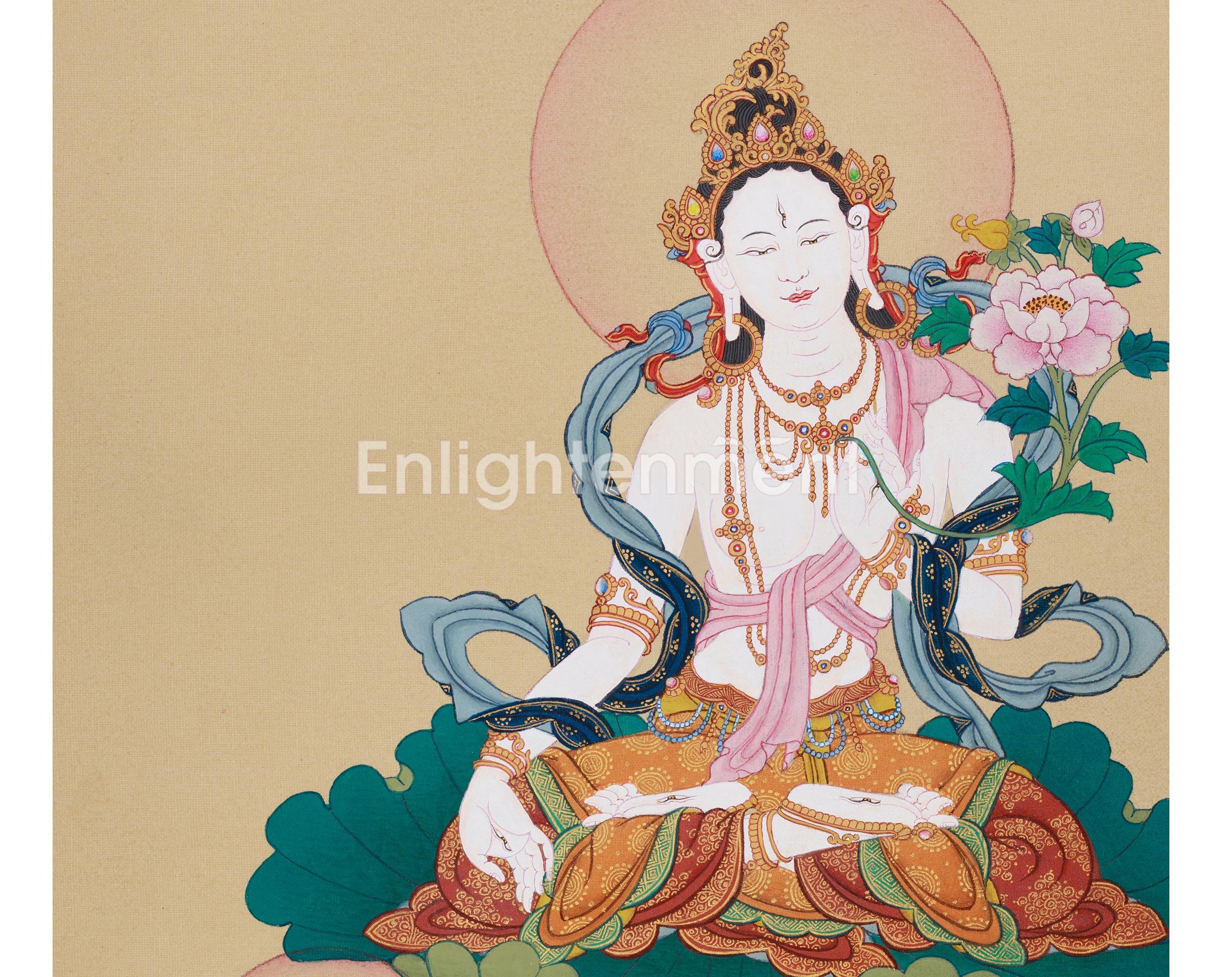 Thangka of White Tara, Amitayus, and Namgyalma | Divine Union of Healing, Compassion, and Spiritual Protection