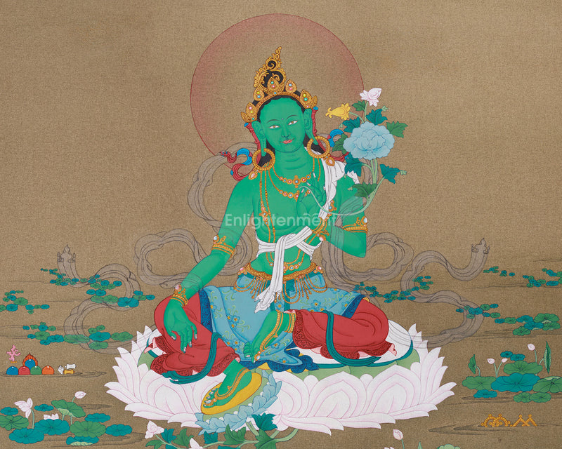 Shyama Green  Tara, Buddhist Goddess Tara Thangka | Embrace Compassion and Resilience