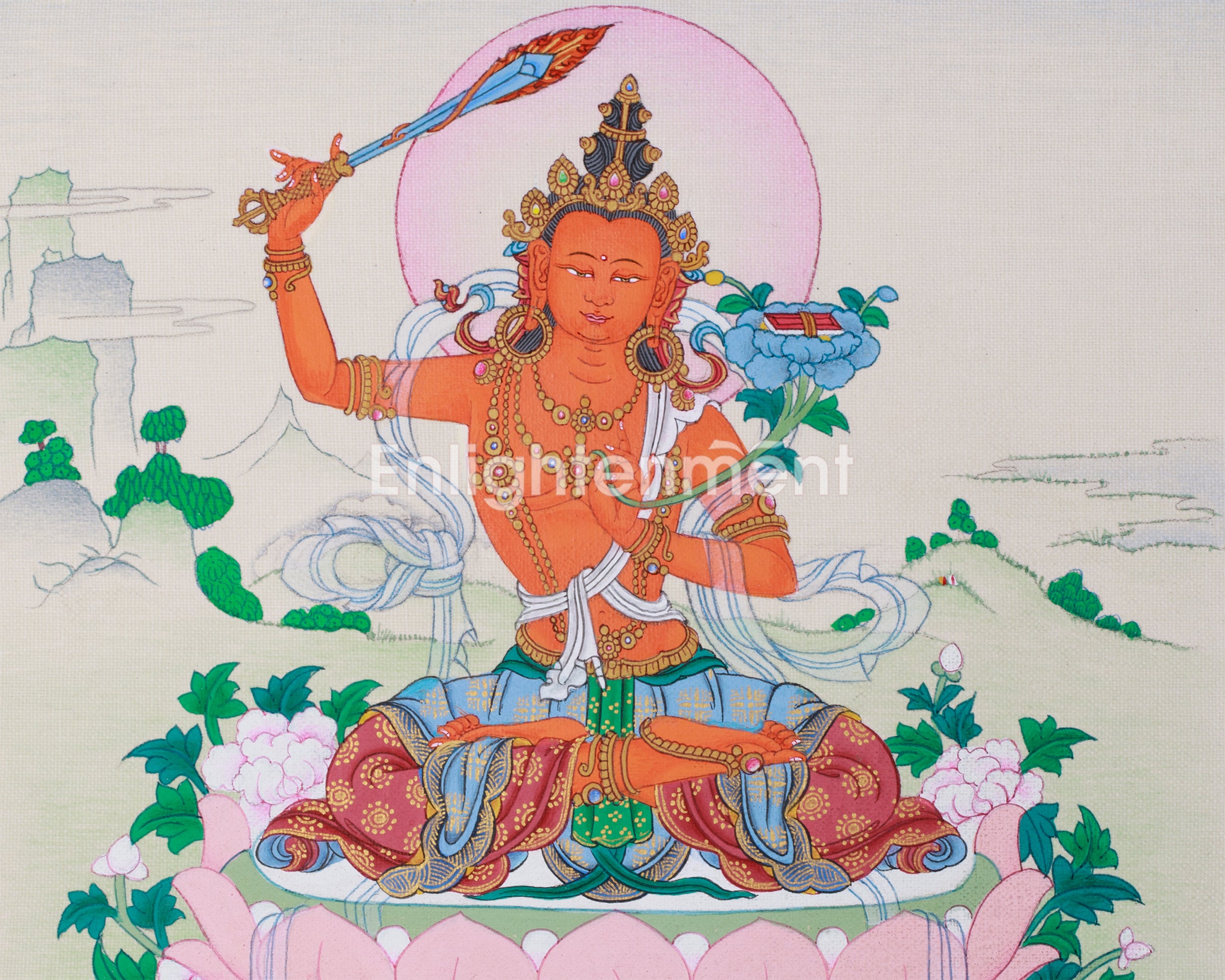 Tibetan Bodhisattva Manjushri Thangka | Small Canvas Artwork