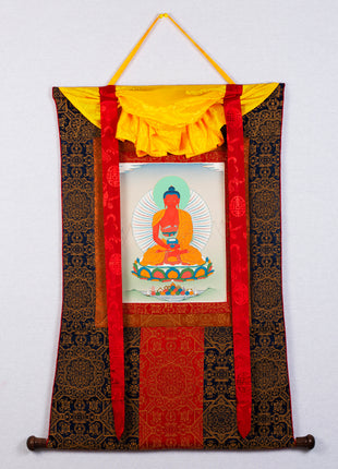 Amitabha Buddha Thangka | Himalayan Buddhist Painting (with Brocade)